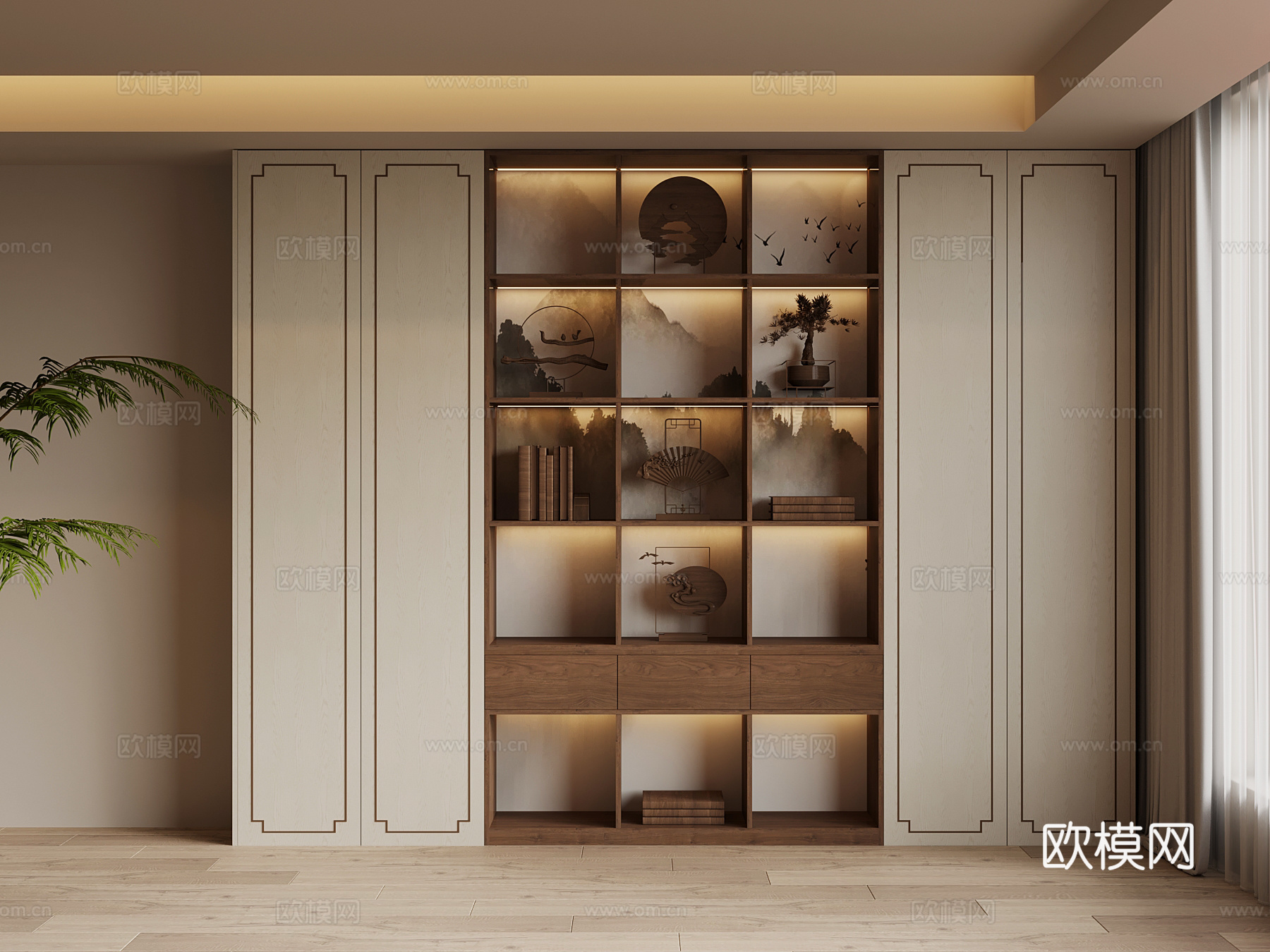新中式书柜su模型