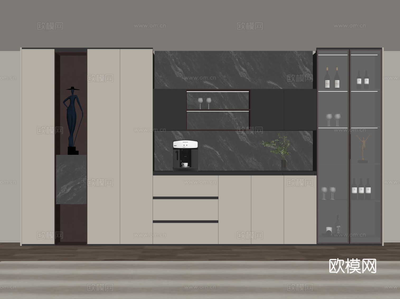 现代意式酒柜 餐边柜su模型
