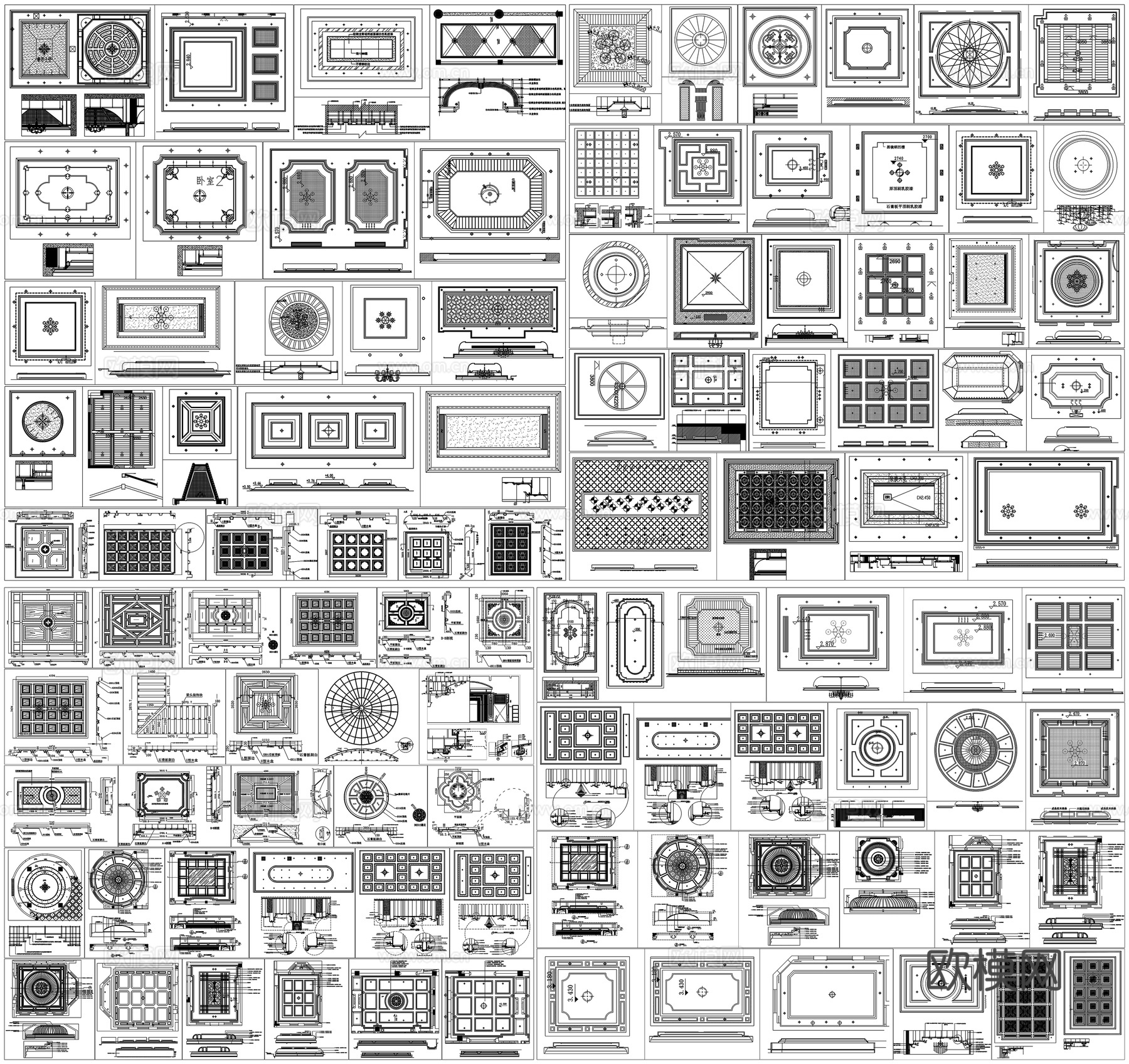 天花吊顶平面剖面节点详图CAD素材图库cad施工图