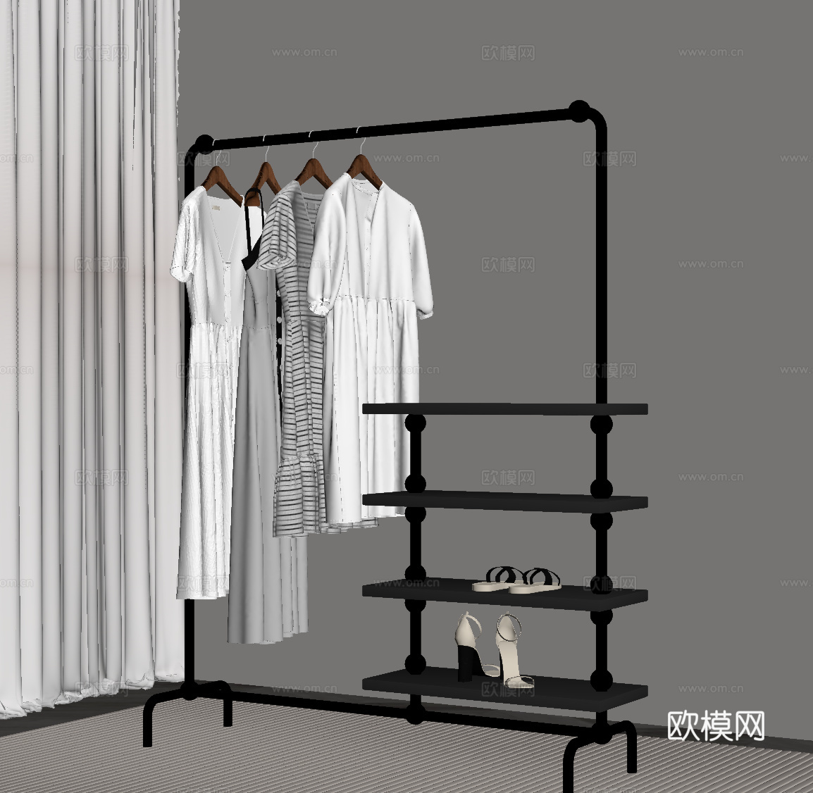 现代落地衣架 衣服架su模型