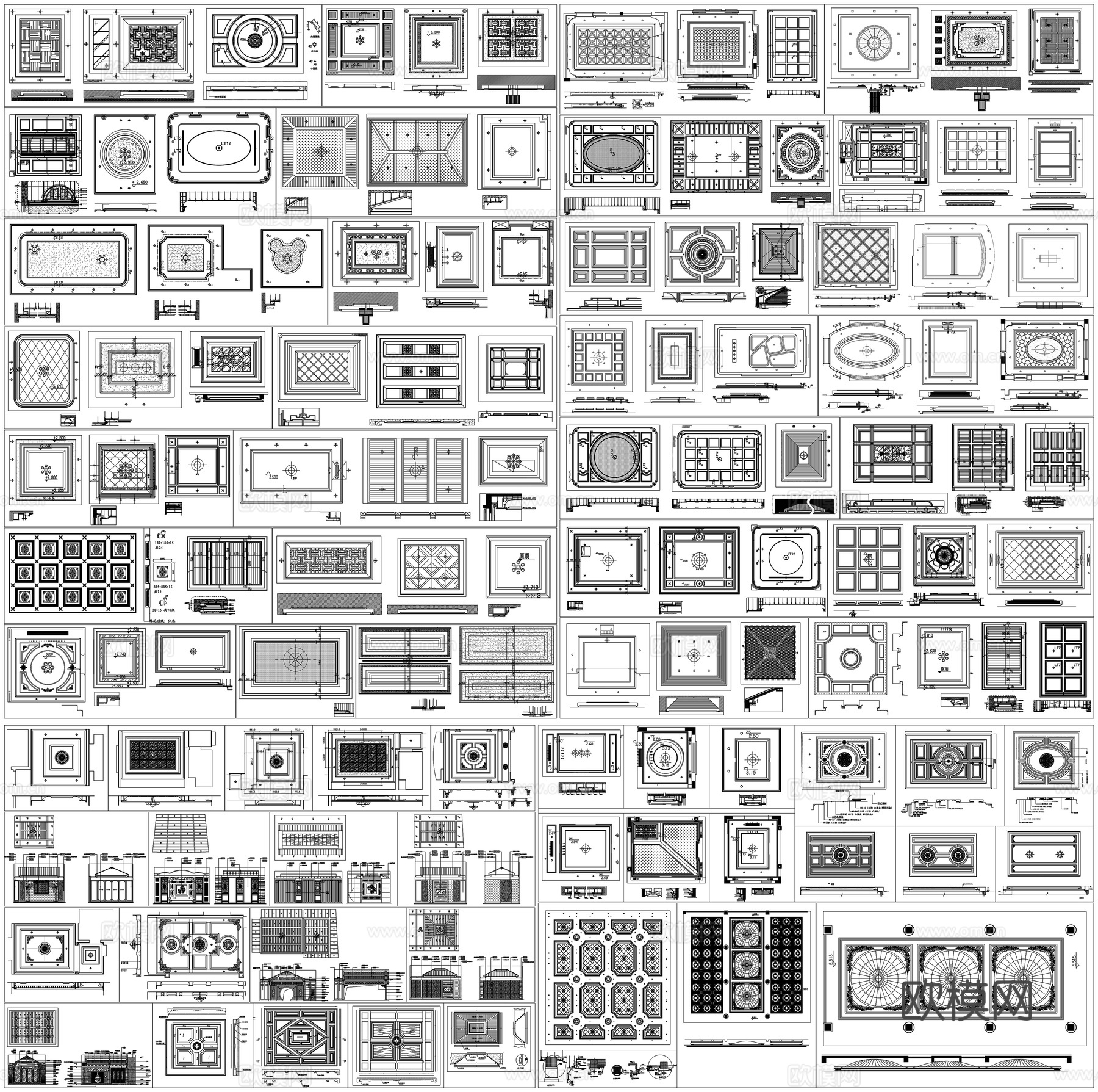 天花吊顶平面剖面节点详图CAD素材图库cad施工图cad施工图