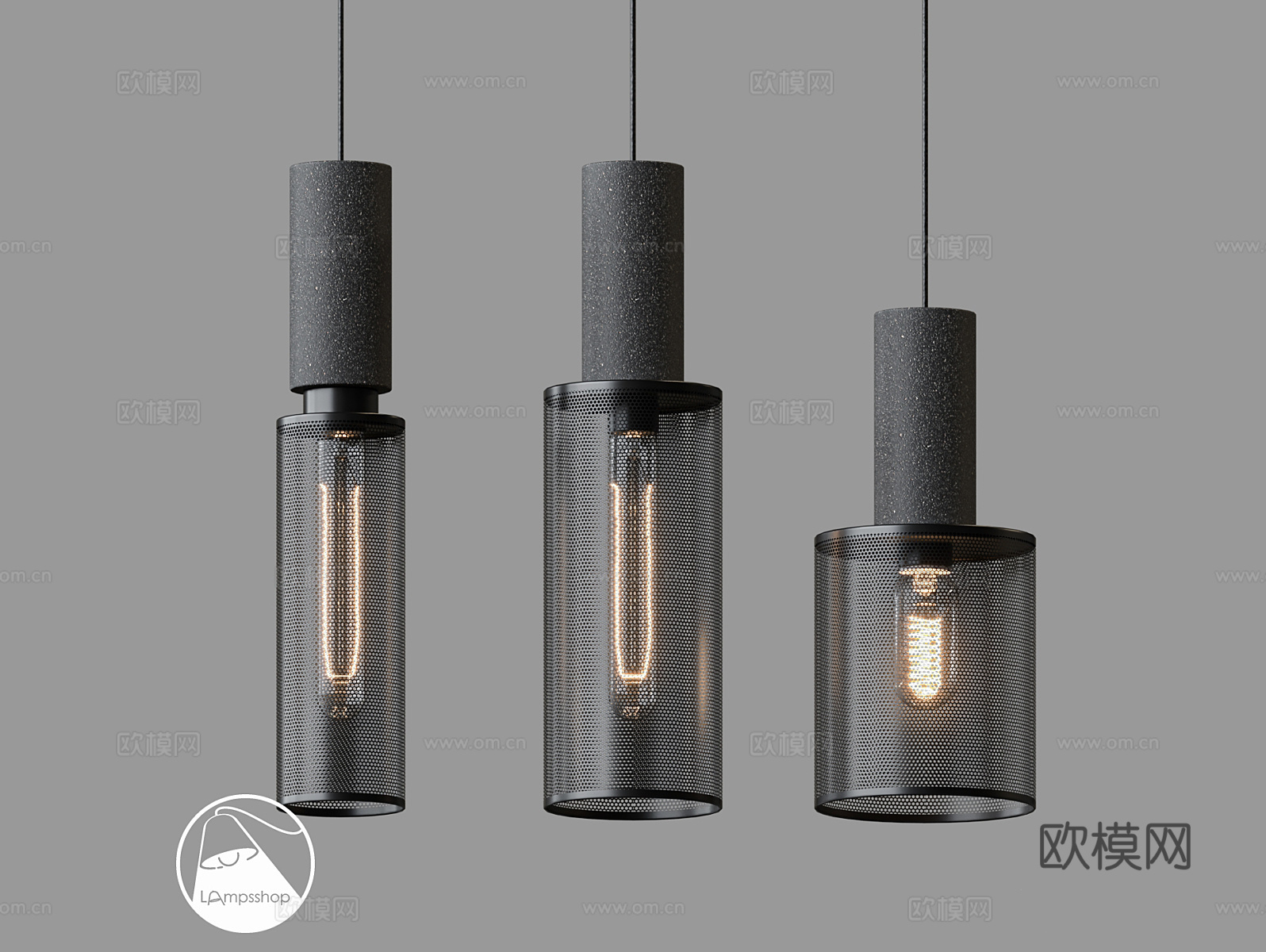 LampsShop 黑色小吊灯3d模型下载（渲染图3）