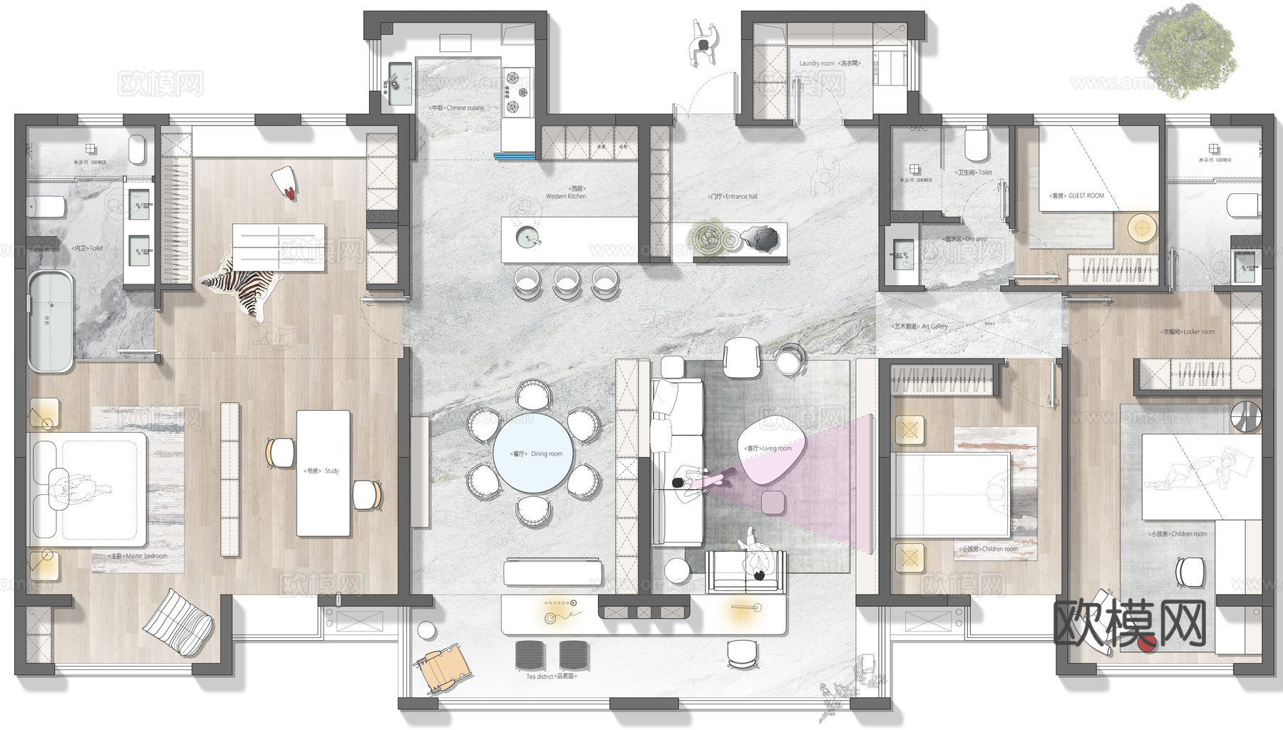 两套打通300平CAD+psd文件cad施工图