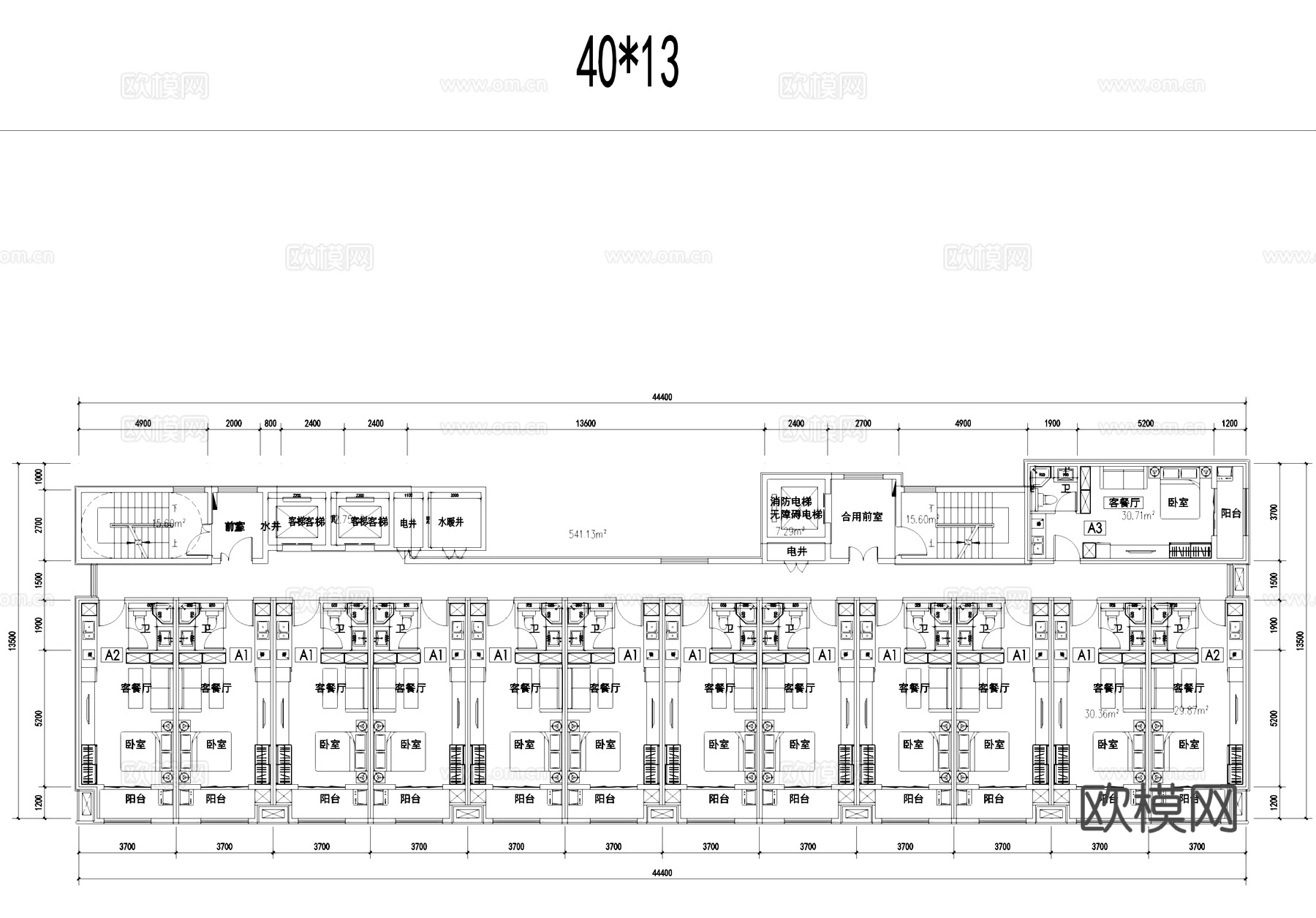 公寓户型图平面CAD施工图cad施工图