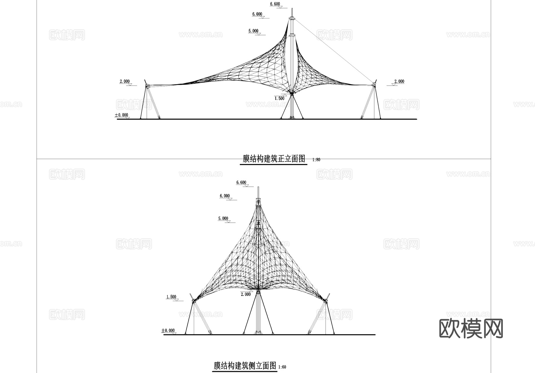 张拉膜亭建筑结构CAD施工图cad施工图