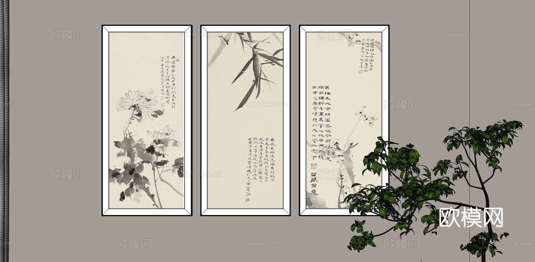 新中式挂画su模型