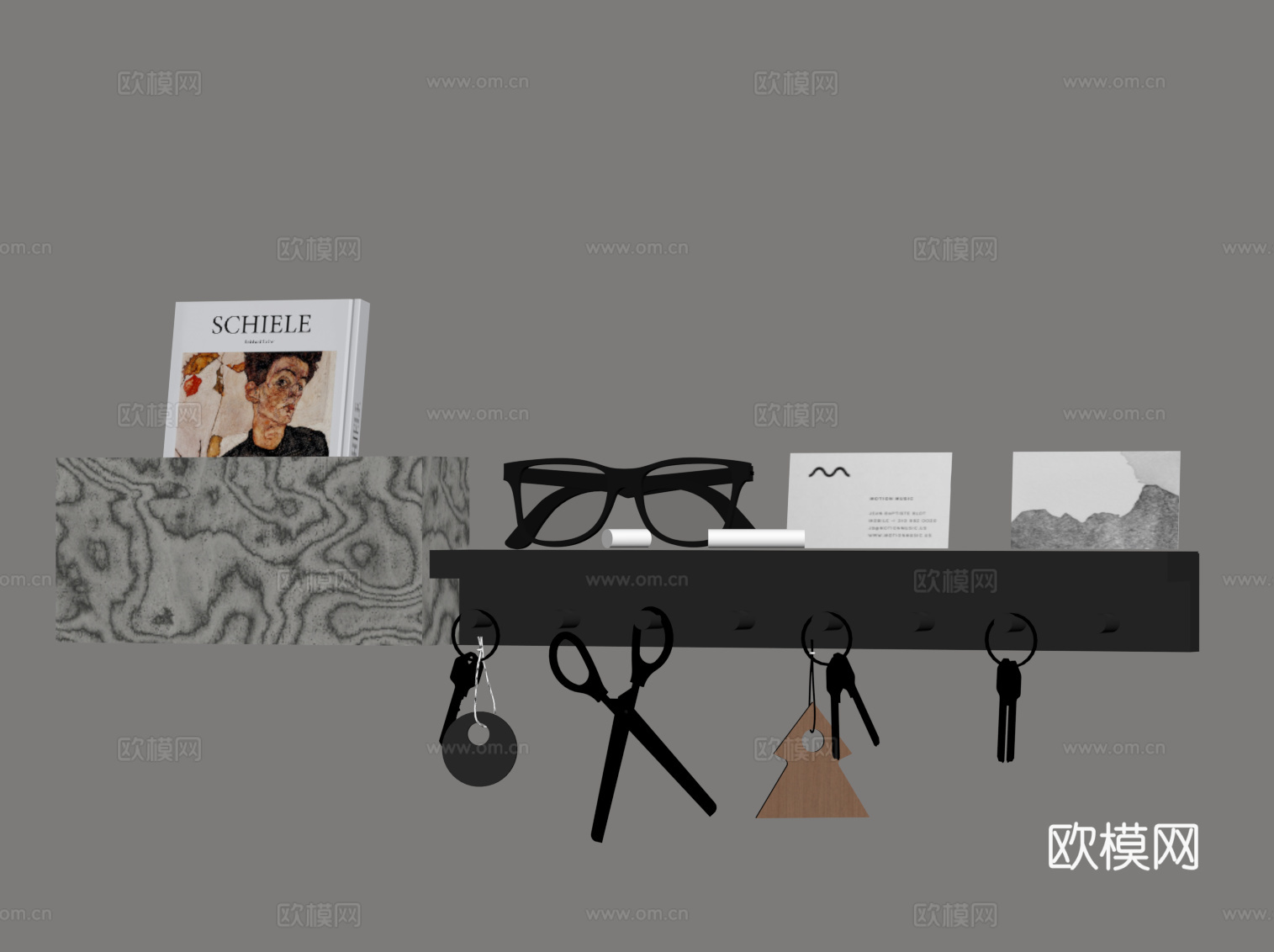 现代挂钩 挂衣板 墙饰su模型