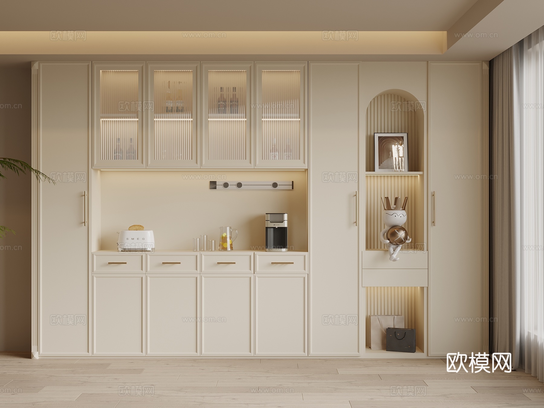 法式奶油风酒柜 餐边柜su模型