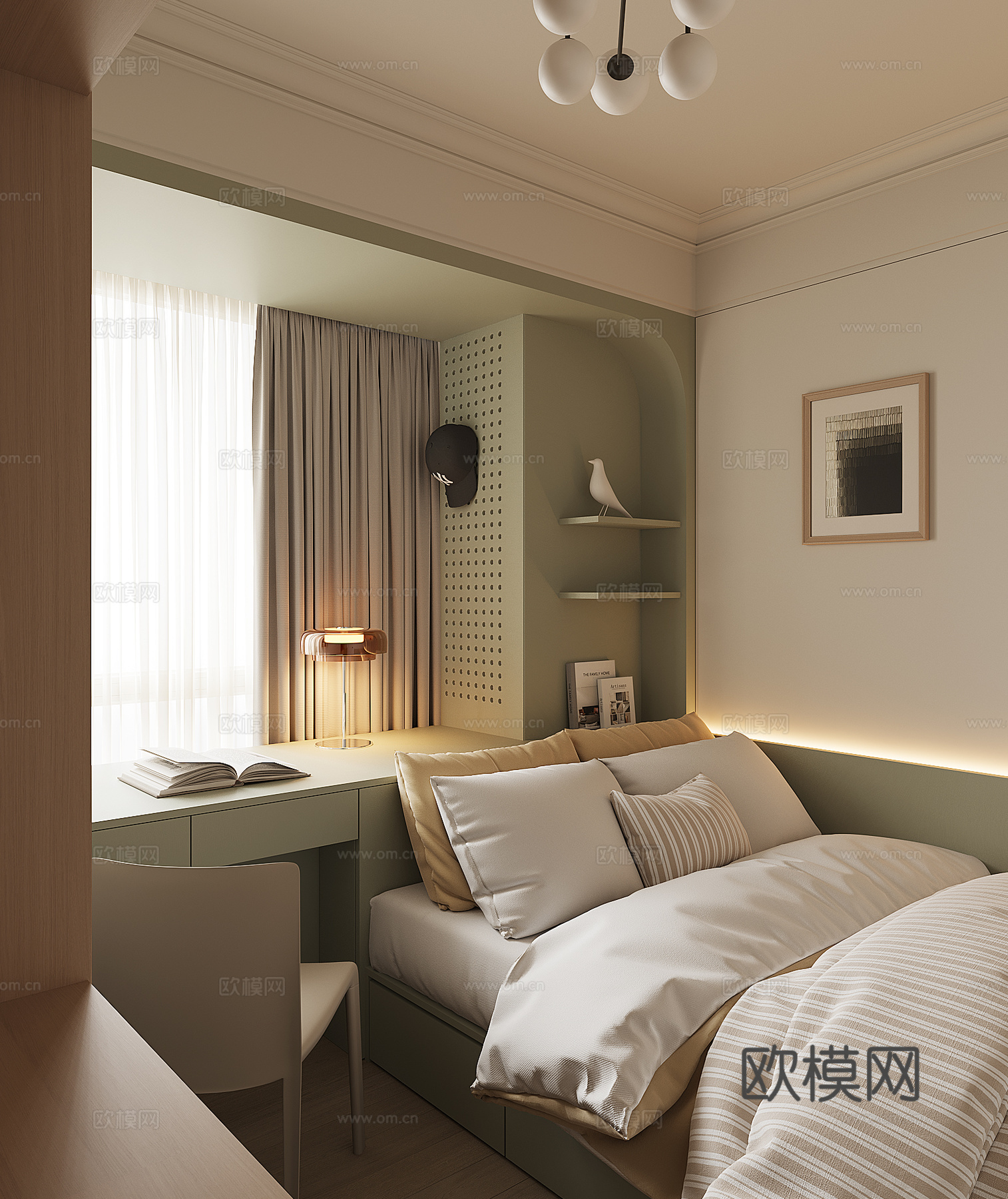现代榻榻米卧室su模型