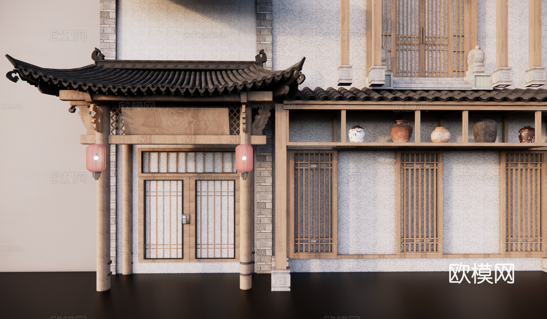 中式传统建筑构件 屋檐 门头 瓦su模型