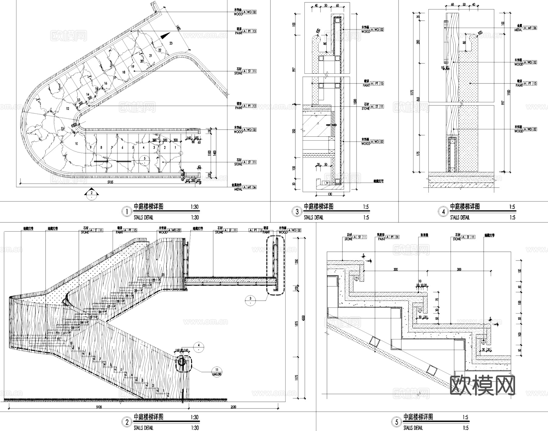 中庭转折旋转楼梯节点CAD施工图cad施工图