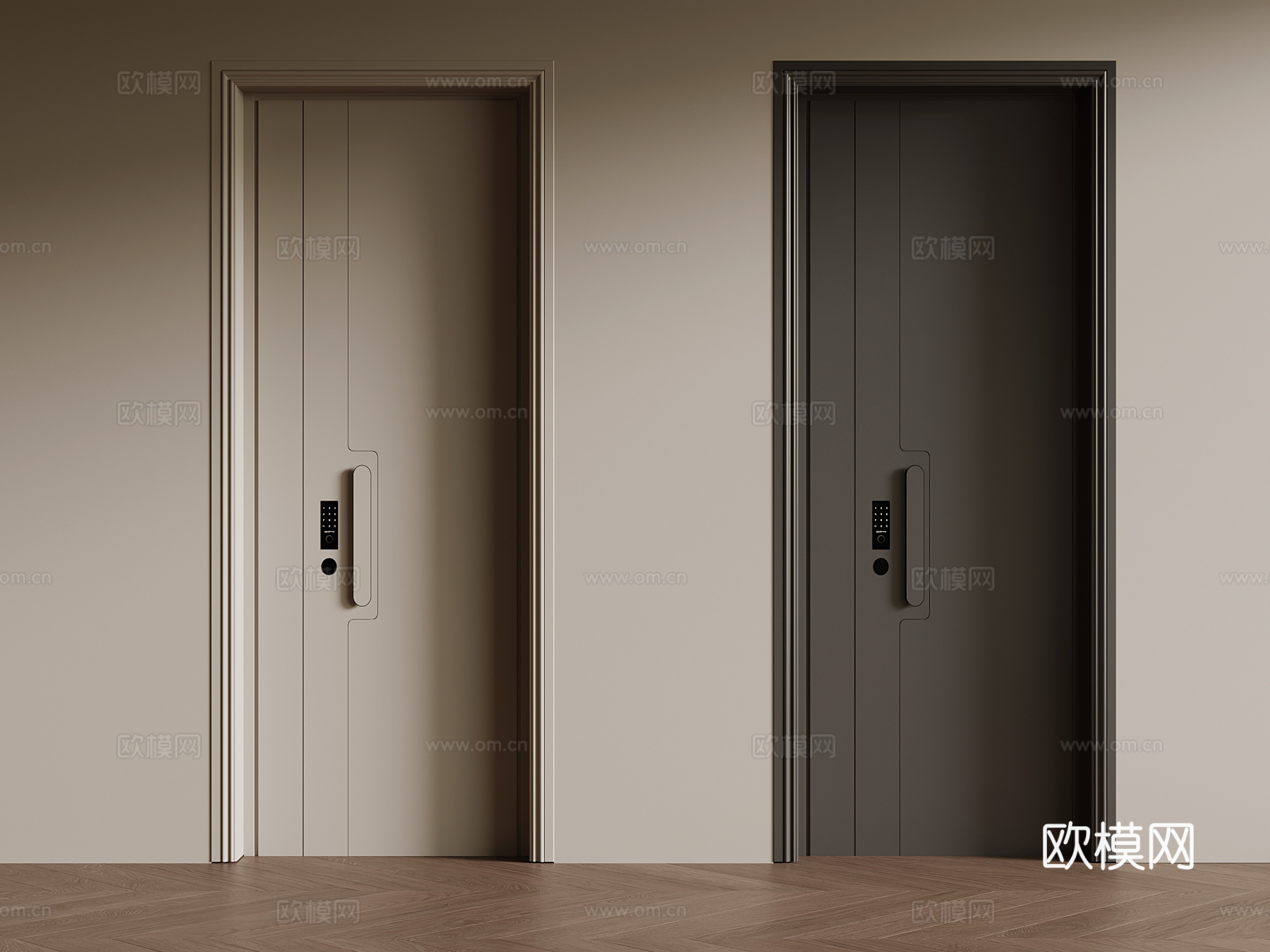 现代子母门 防盗门 入户门su模型