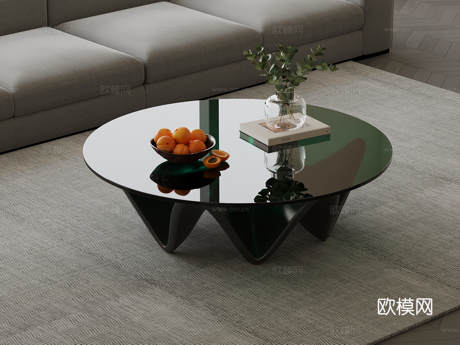 现代茶几 玻璃圆形茶几su模型