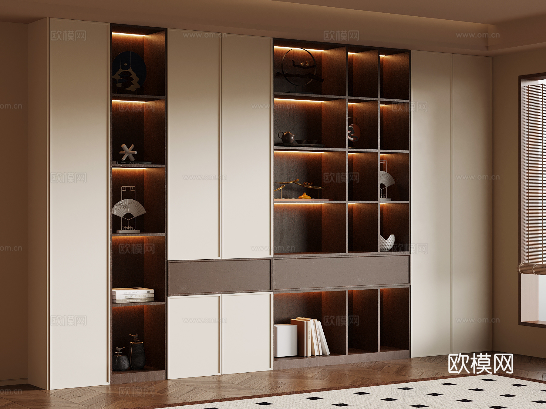 中古风书柜su模型