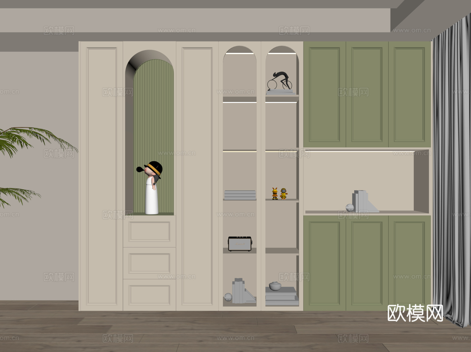 法式奶油风置物柜su模型