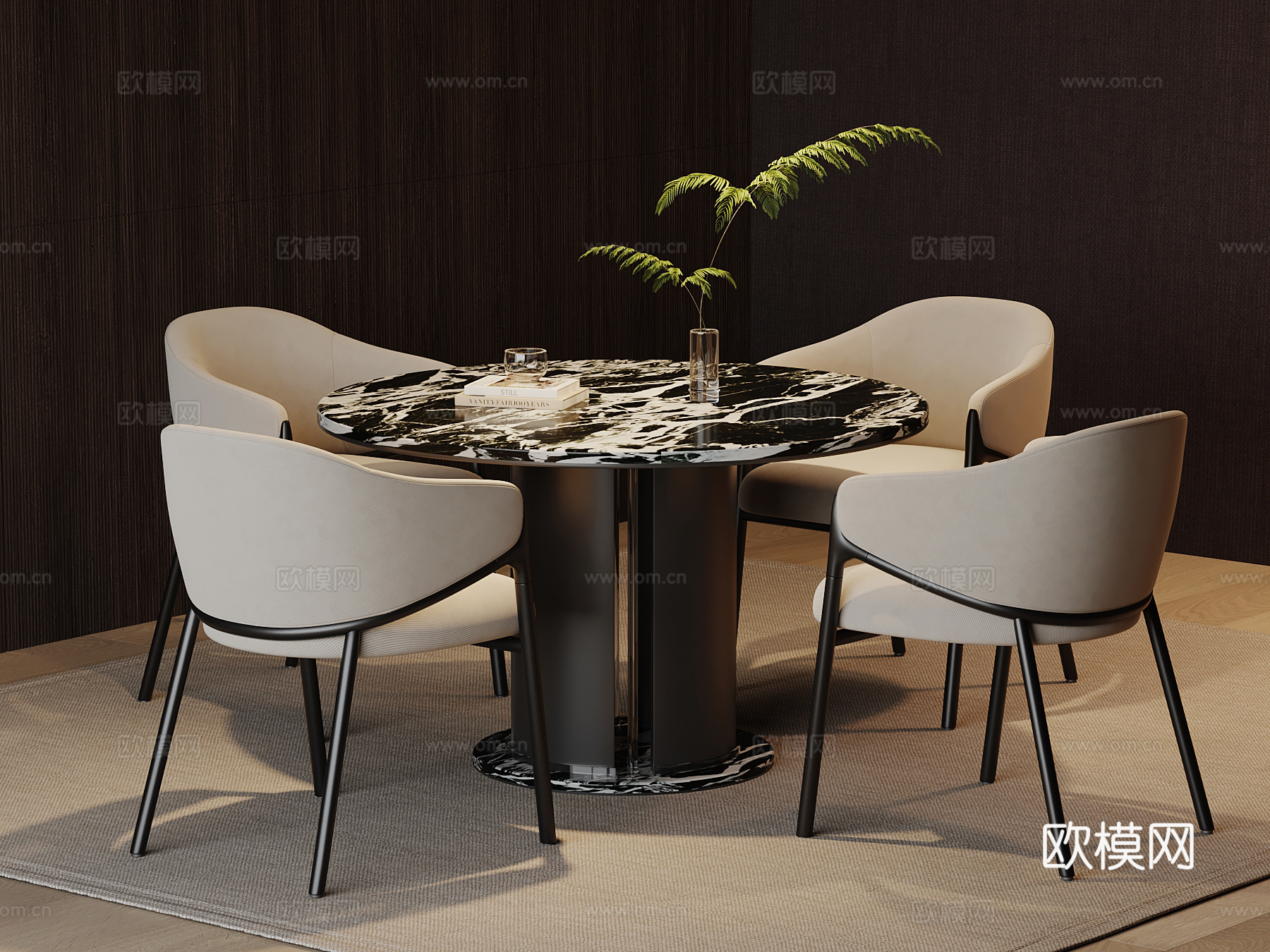 现代餐桌椅 圆桌su模型