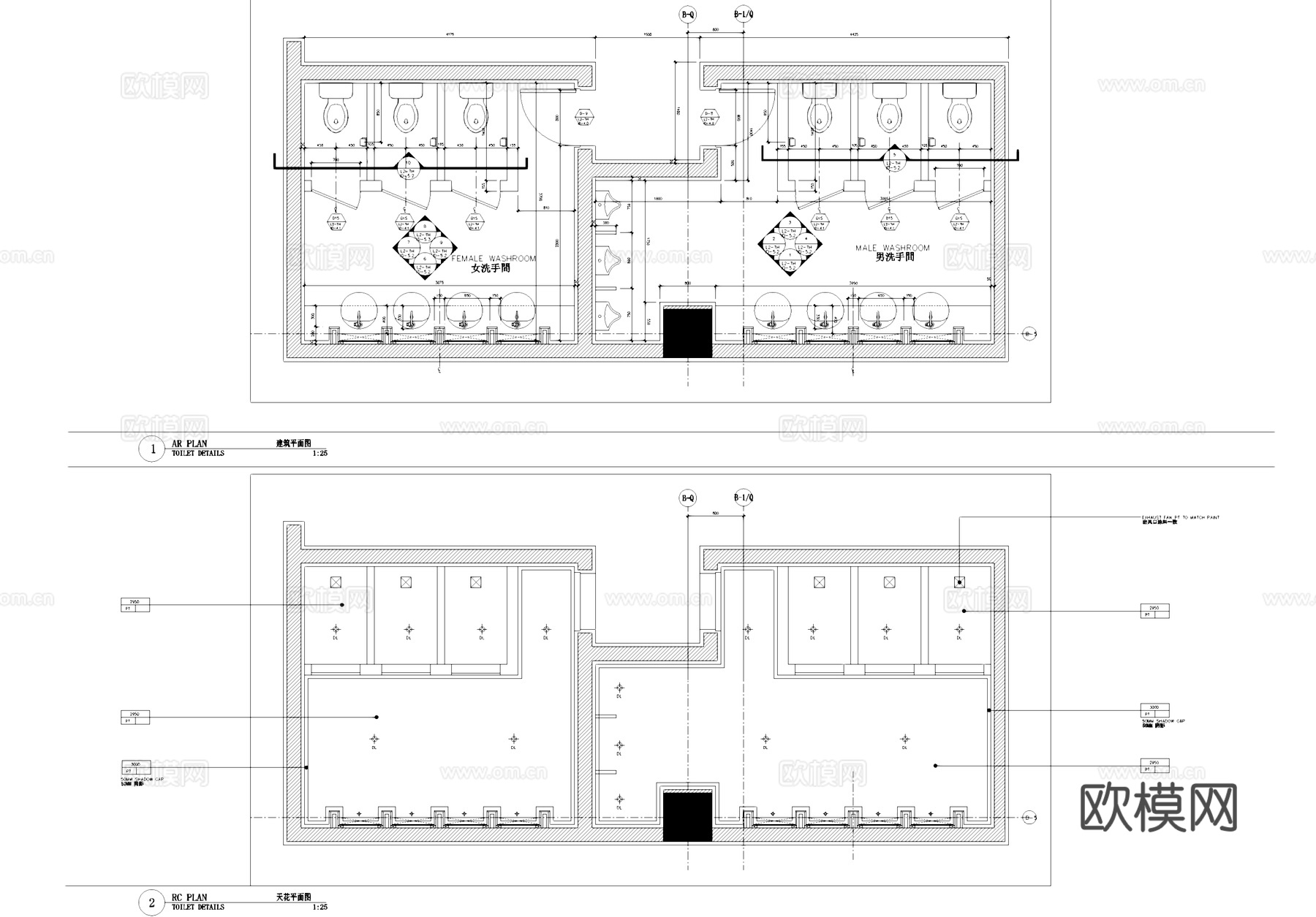公共卫生间洗手间室内工装CAD施工图cad施工图