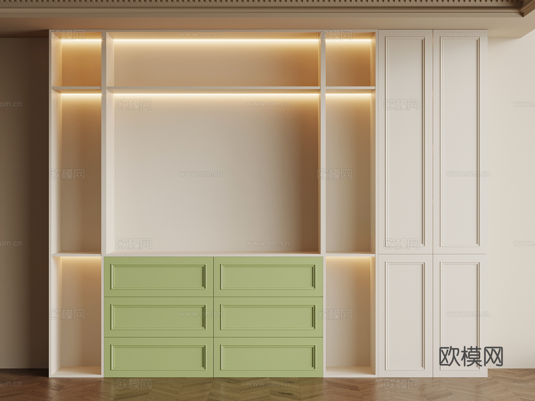 法式奶油风书柜su模型