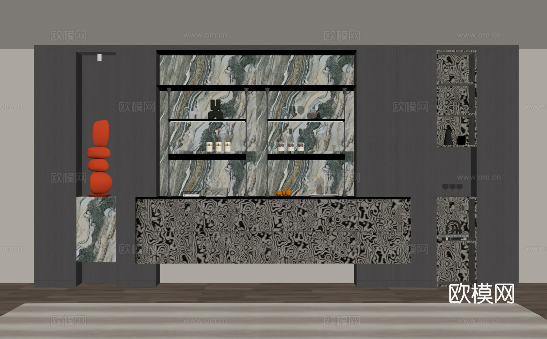 现代意式酒柜 餐边柜su模型