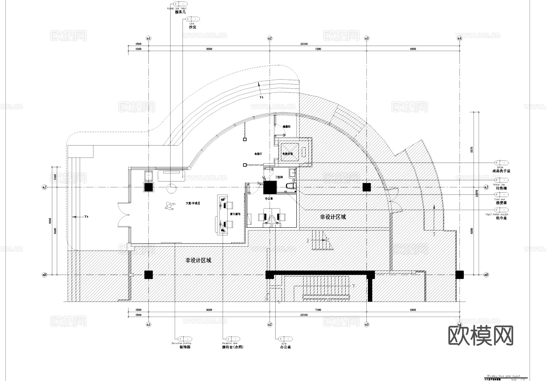 岳轩酒店一层大堂公区室内工装CAD施工图cad施工图