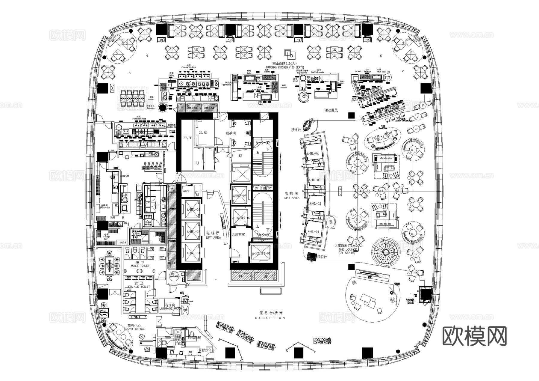 酒店首层大堂餐厅室内工装平面图库CAD施工图集cad施工图