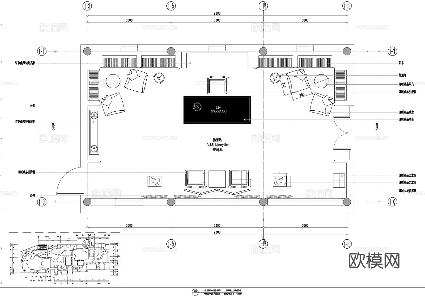 会所图书吧书房室内CAD施工图cad施工图
