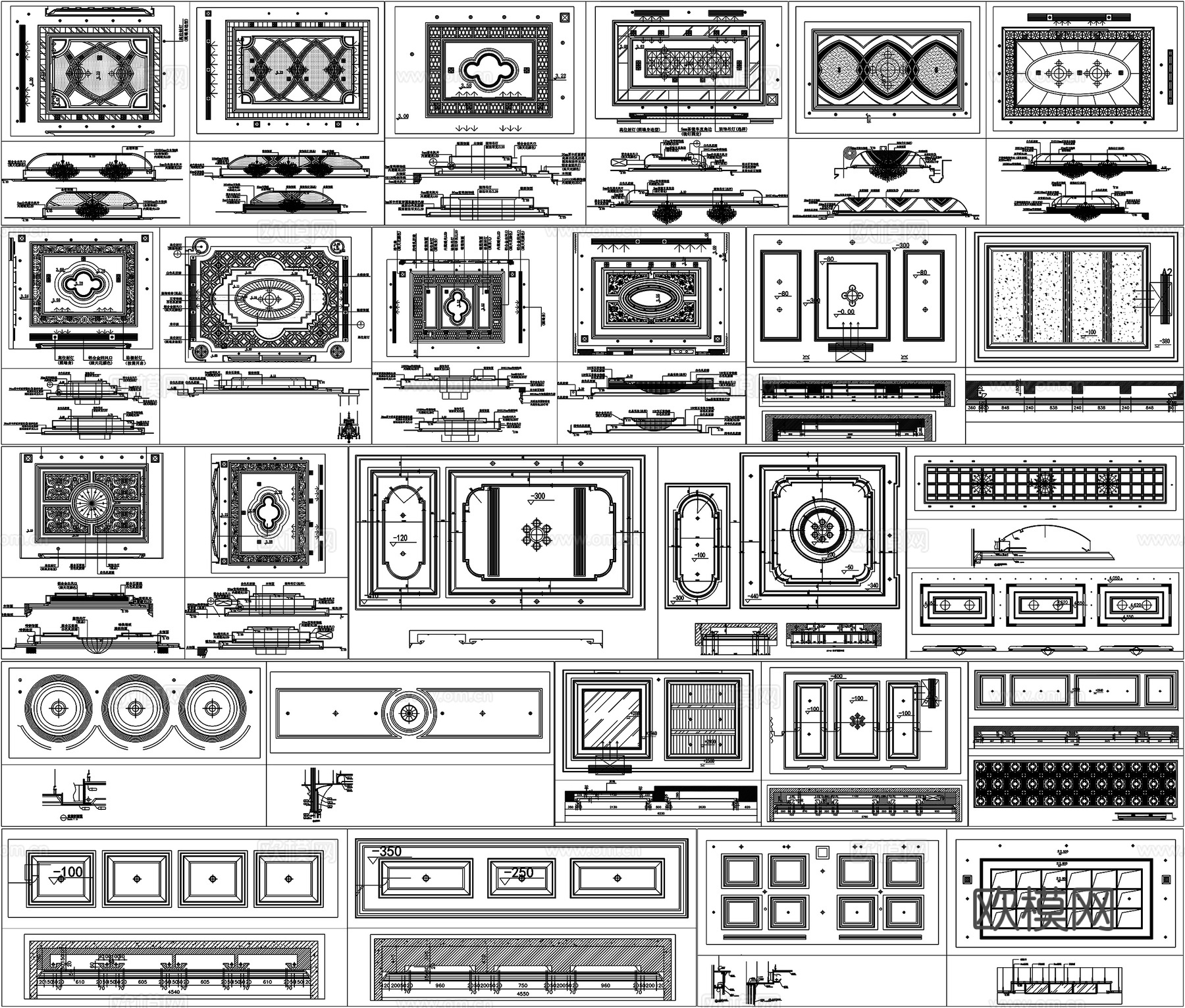 天花吊顶平面剖面节点详图CAD素材图库cad施工图cad施工图