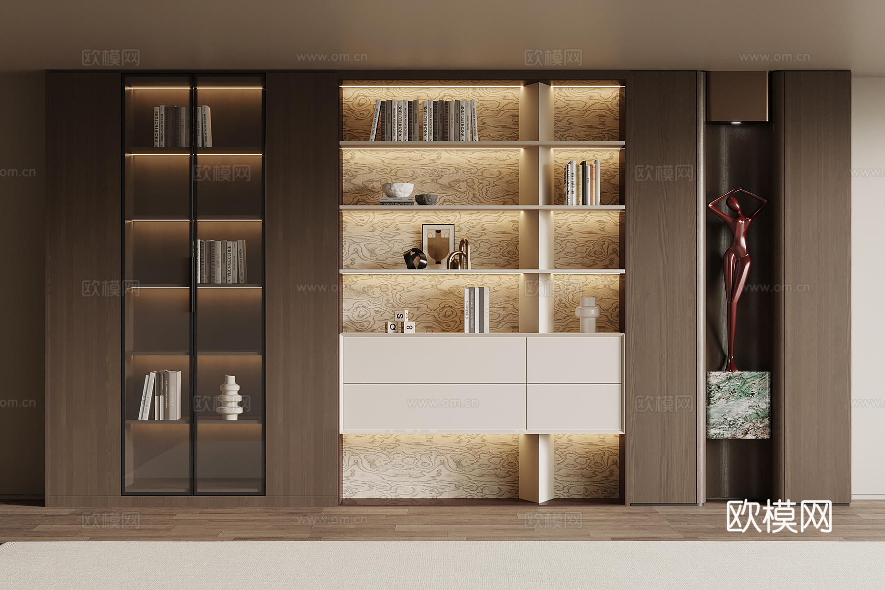 现代简约书柜3d模型下载