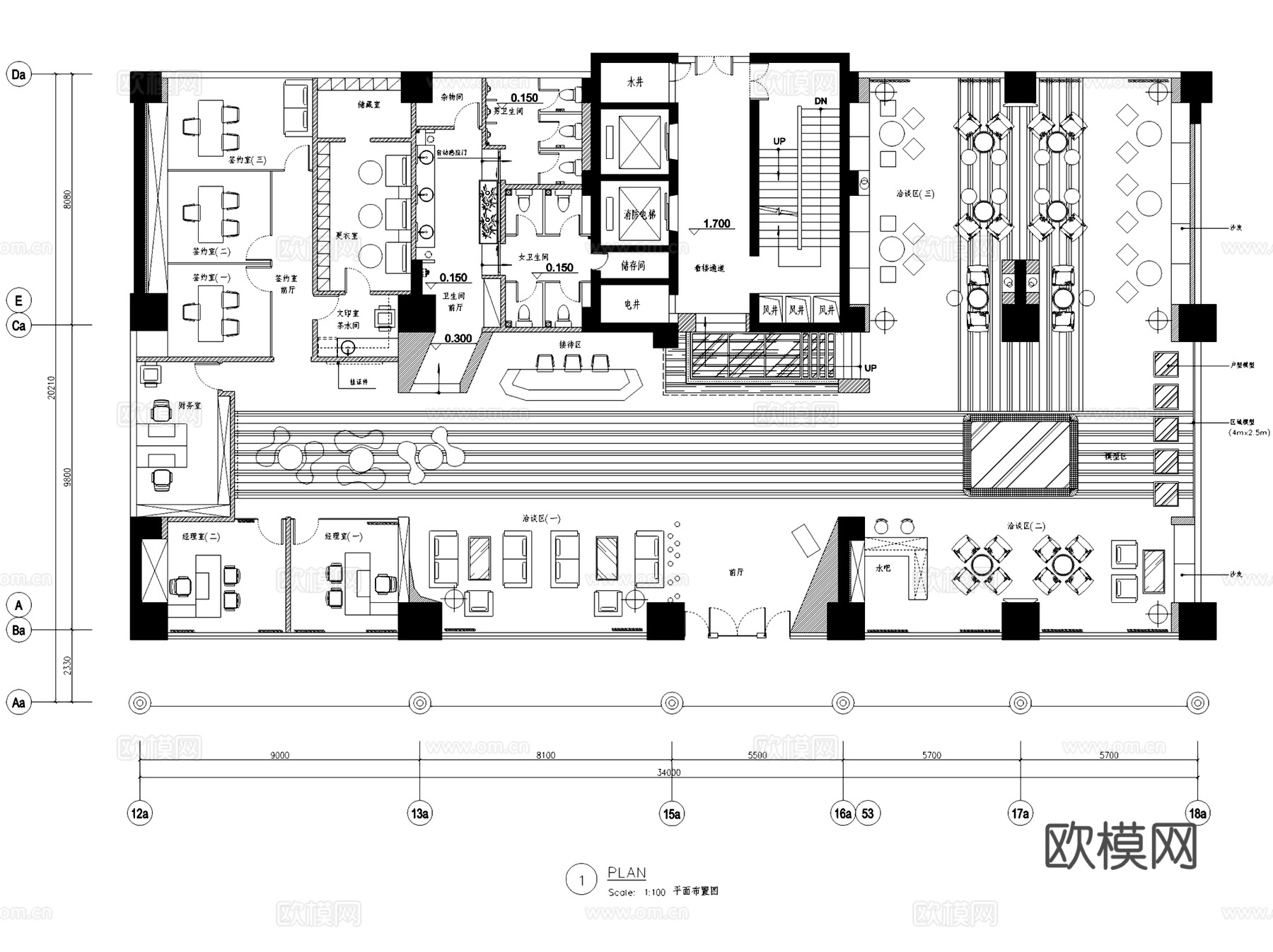 四洲蜜方售楼处接待中心室内工装CAD施工图cad施工图