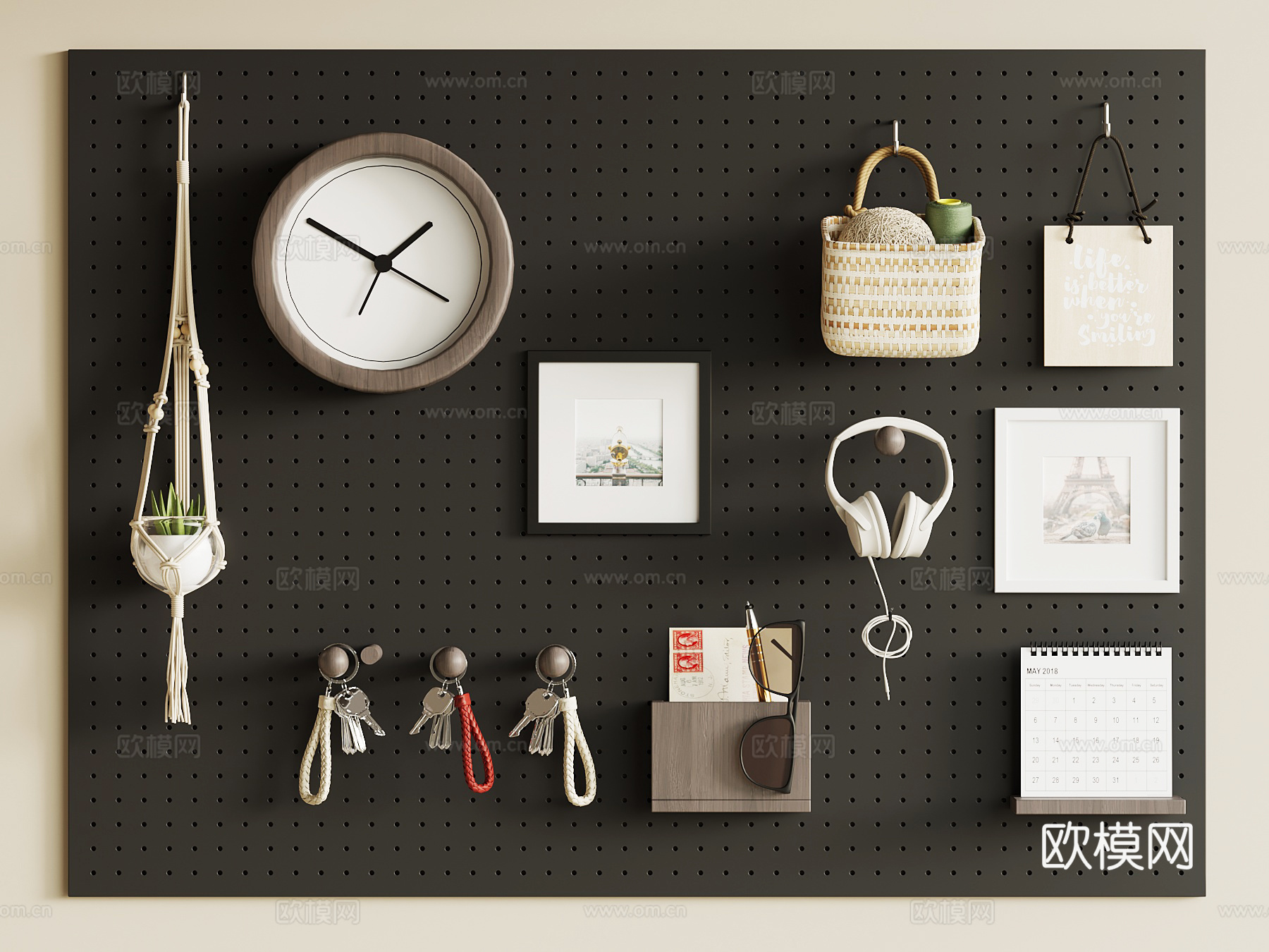 现代洞洞板 墙饰su模型