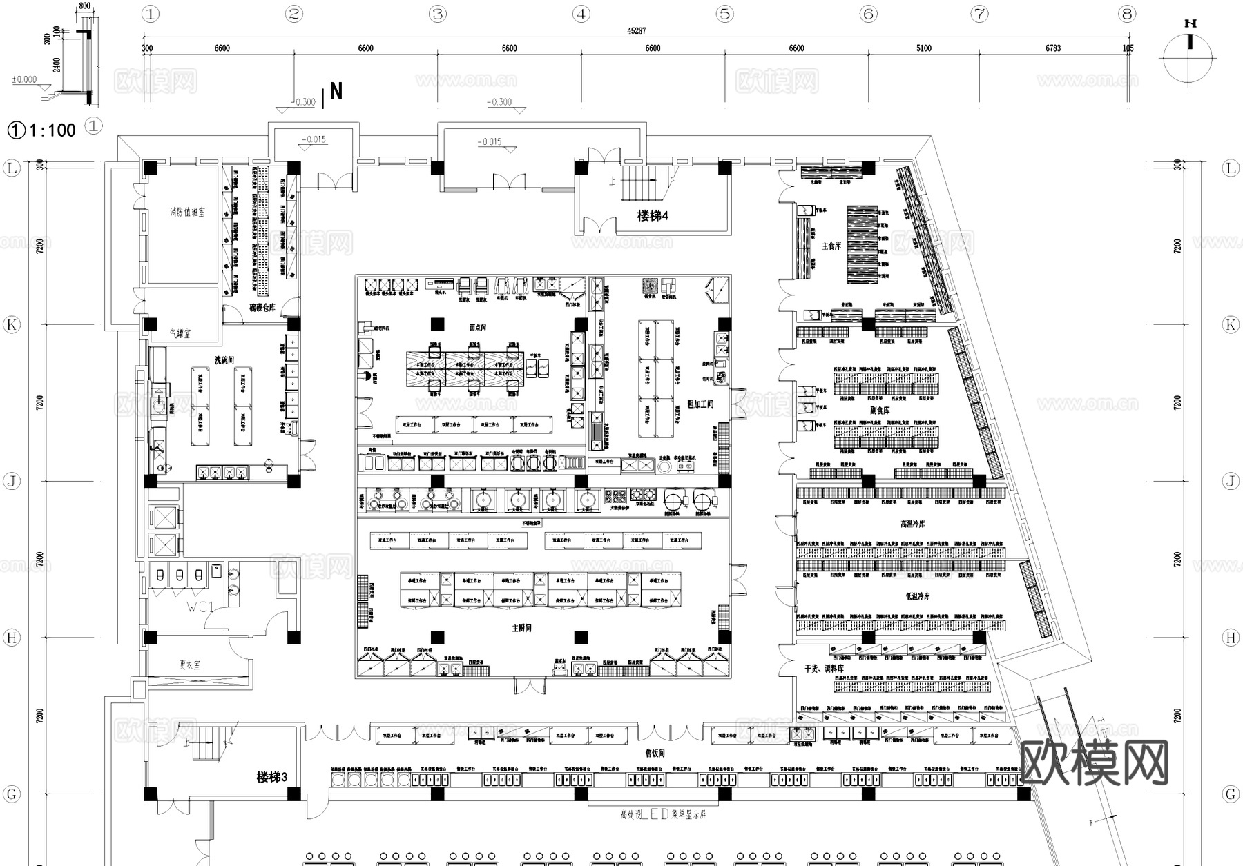 餐厅厨房设备摆放平面图室内工装CAD施工图cad施工图
