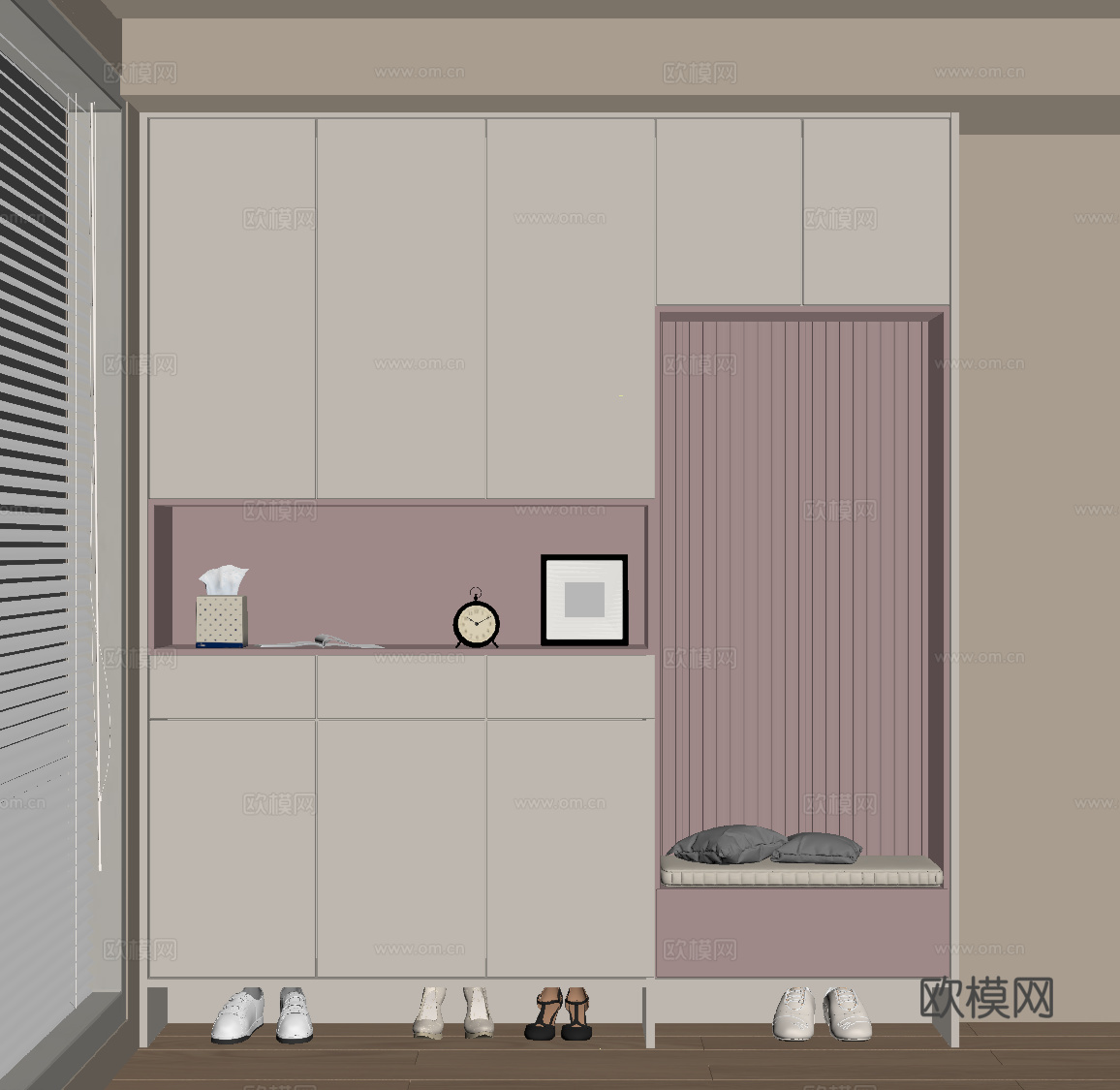 现代奶油风鞋柜 玄关柜su模型