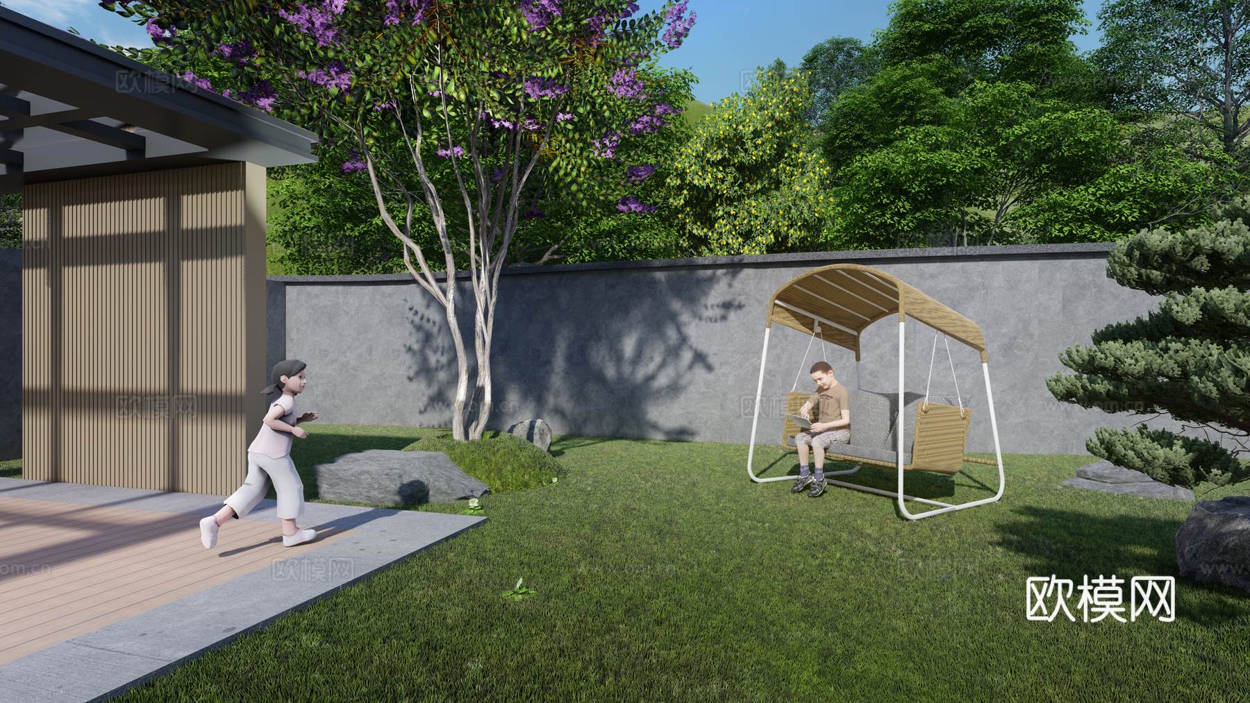 现代户外 双人吊椅秋千su模型