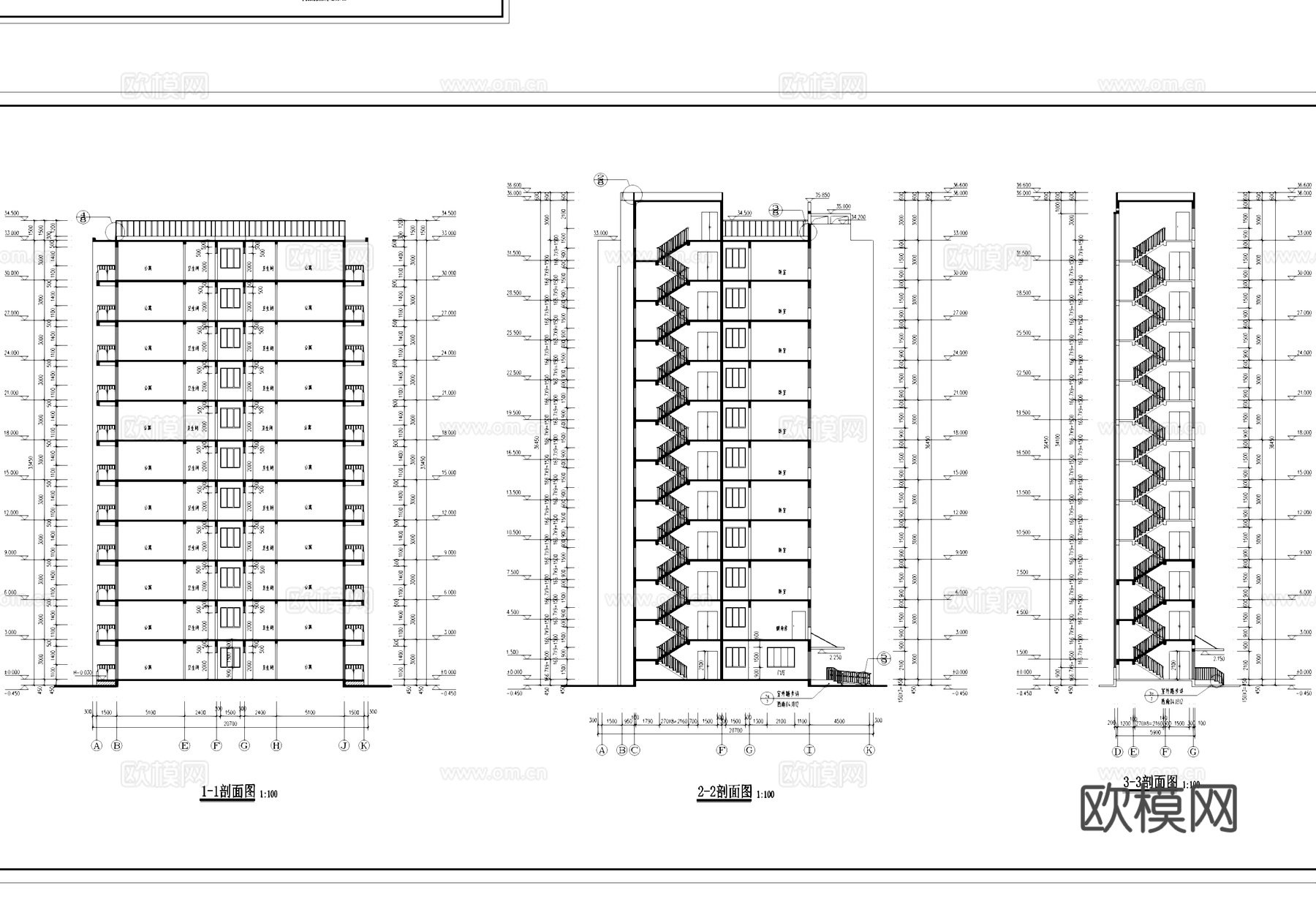 高层公寓宿舍楼建筑CAD施工图cad施工图