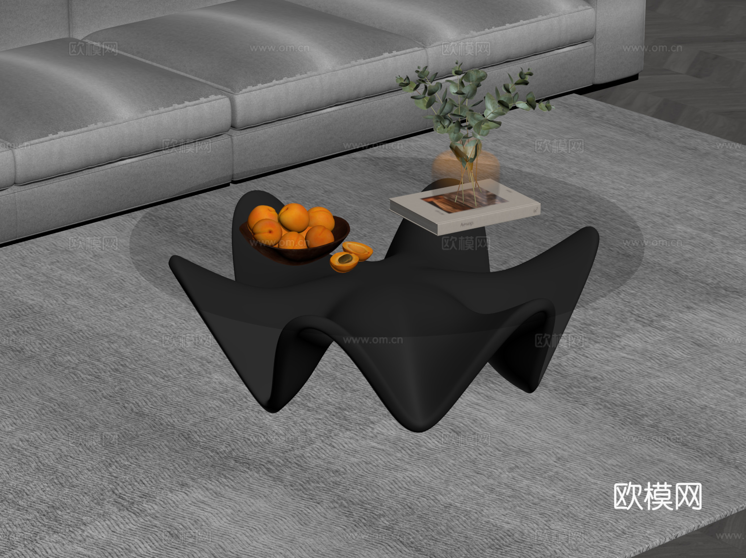 现代茶几 玻璃圆形茶几su模型