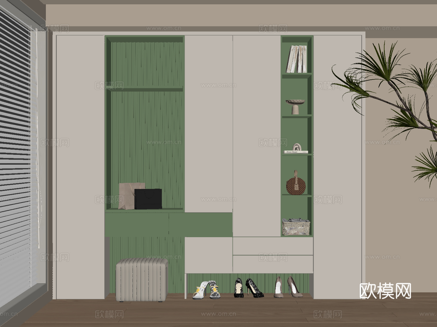 现代奶油风鞋柜 玄关柜su模型