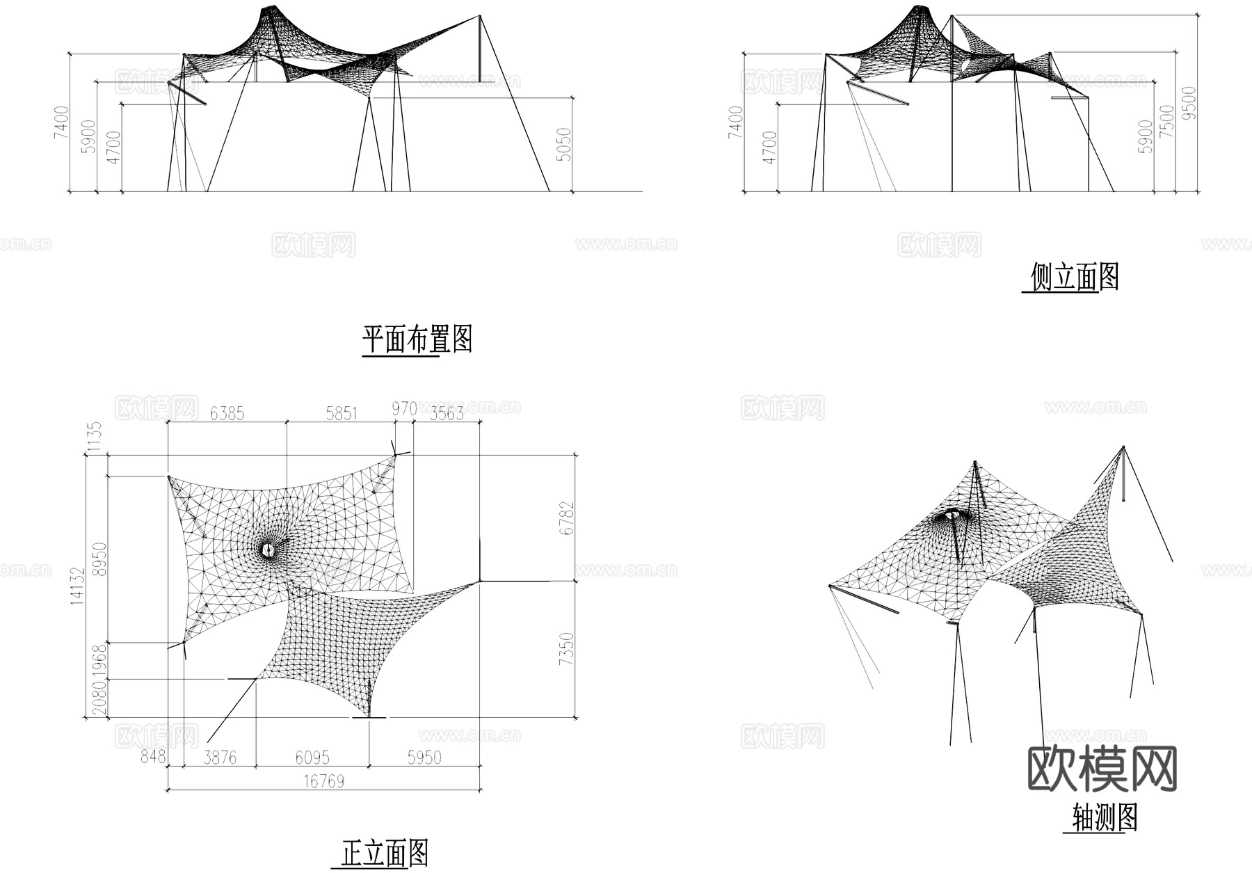 张拉膜亭景观结构CAD施工图cad施工图