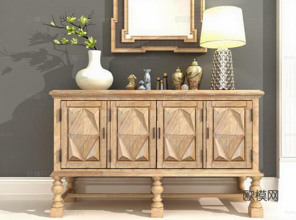 几何雕刻木质柜 客厅装饰家具 对称设计家居摆件 温馨室内设计效果图免费3d模型下载