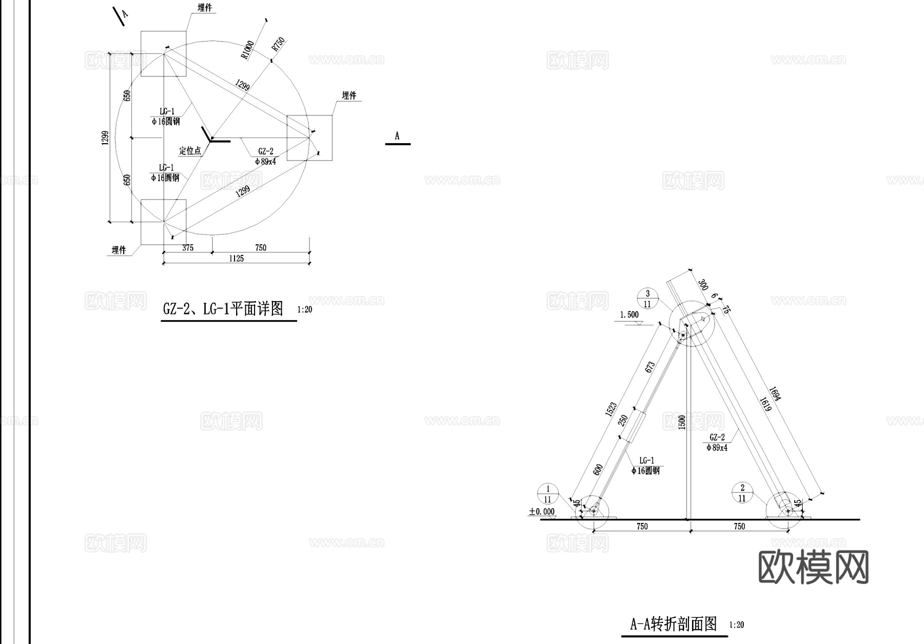 张拉膜亭建筑结构CAD施工图cad施工图