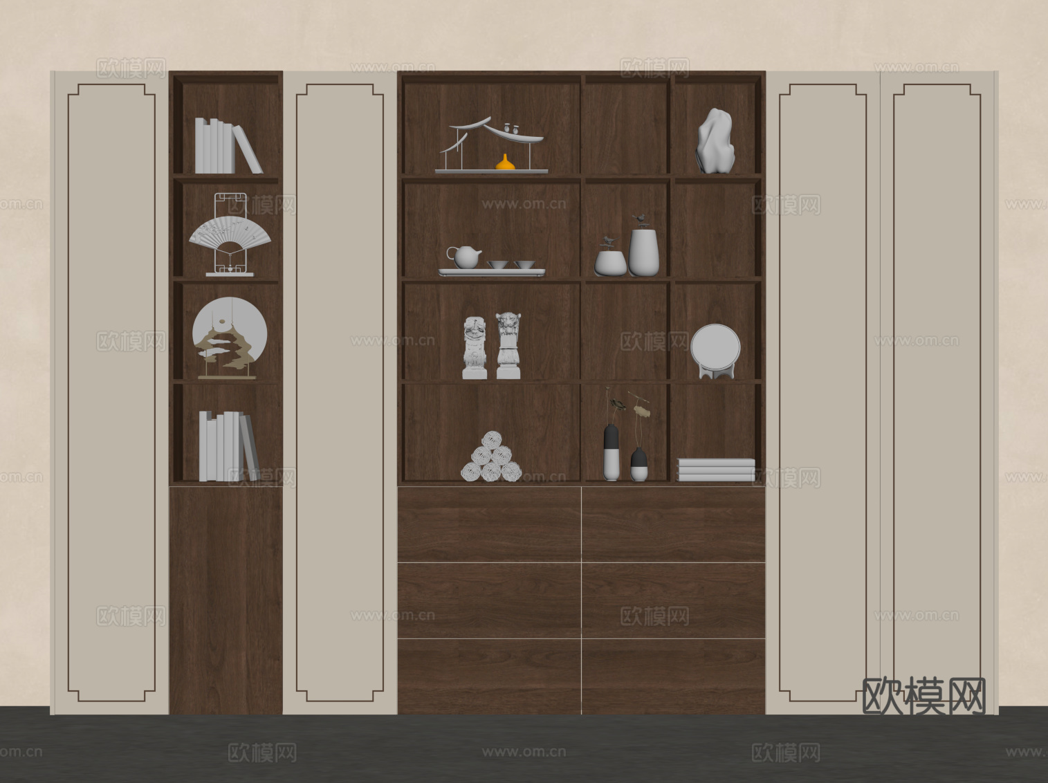 新中式书柜su模型