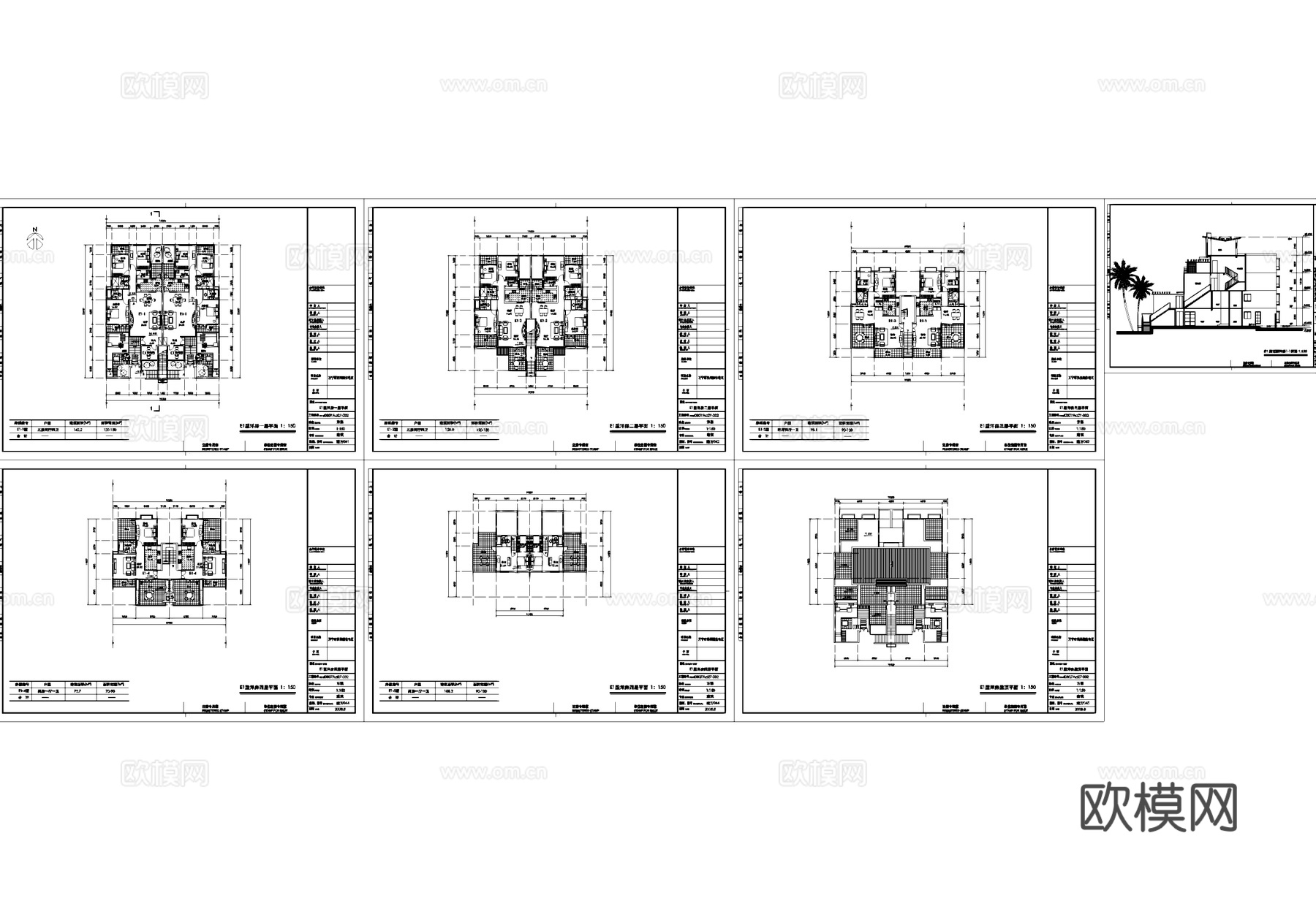 四层花园洋房建筑平剖面CAD施工图cad施工图