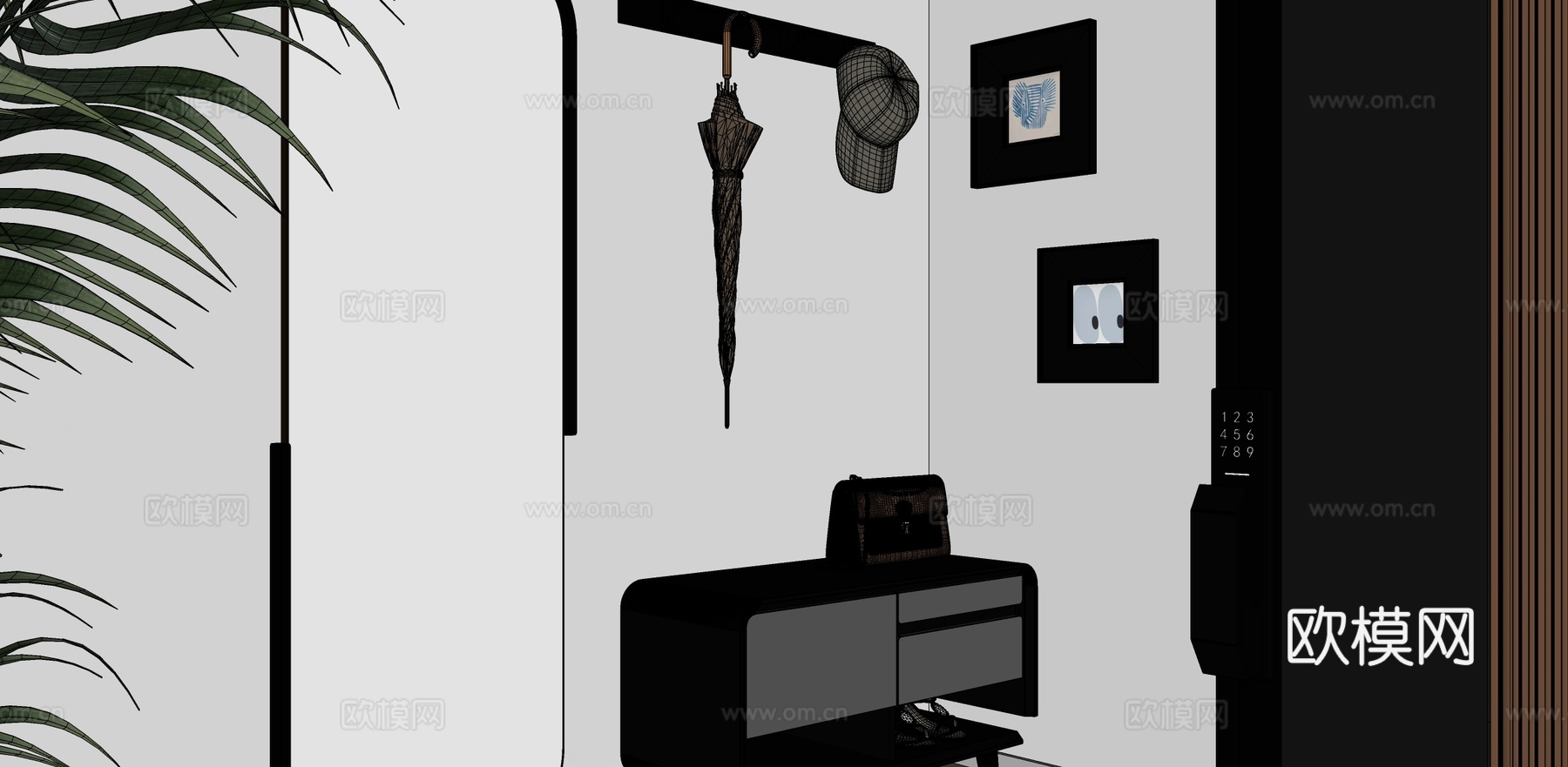 全身镜换鞋凳挂衣杆su模型