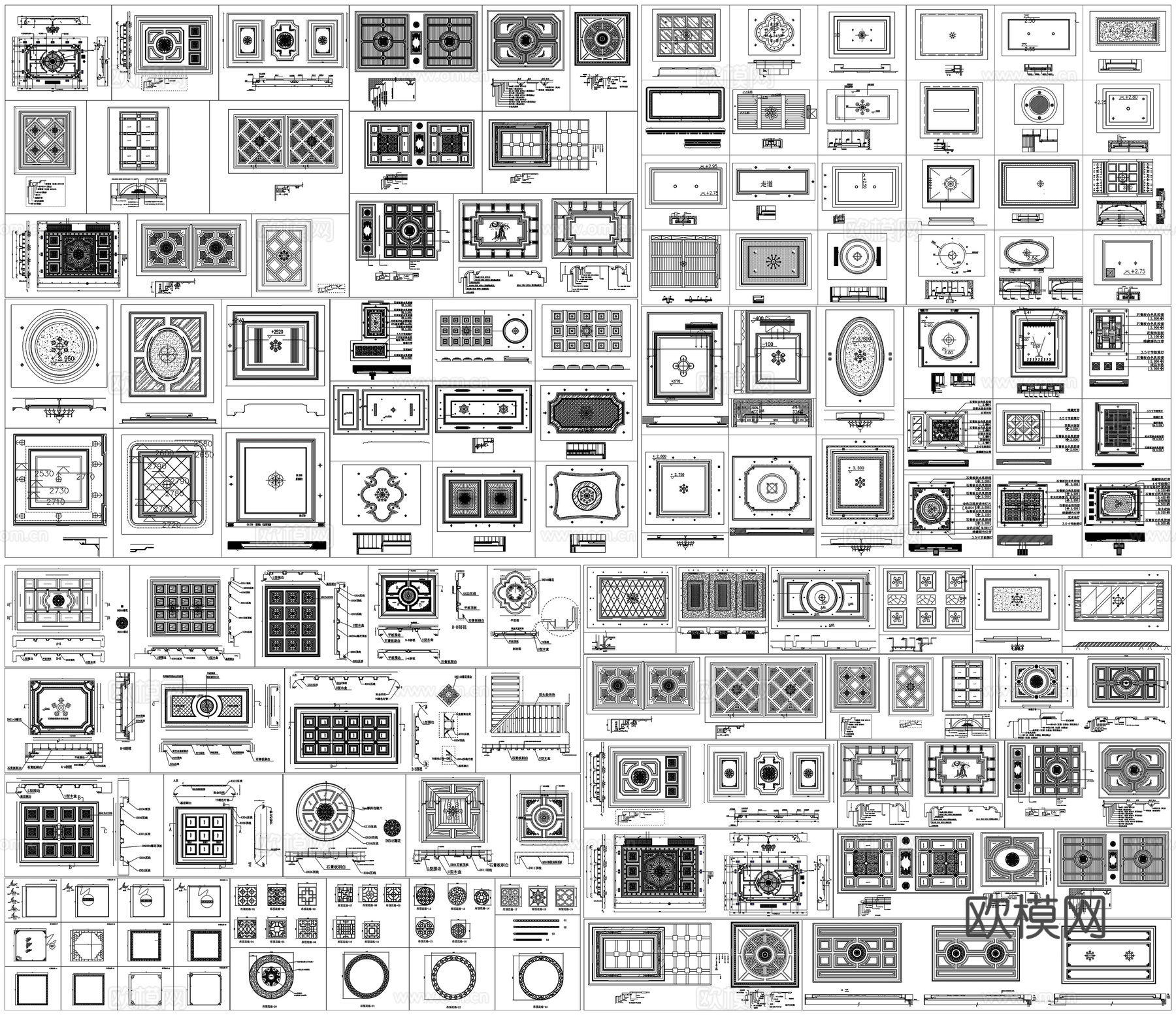 天花吊顶平面剖面节点详图CAD素材图库cad施工图cad施工图