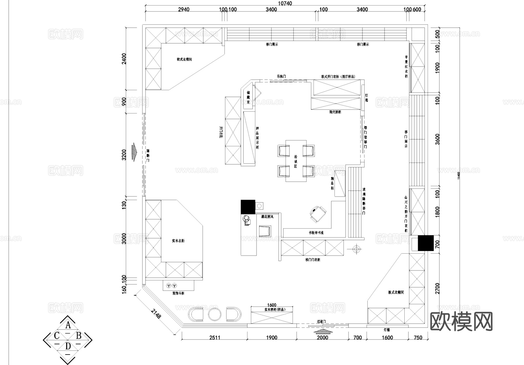 意都整体家居系统专卖店室内工装CAD施工图cad施工图
