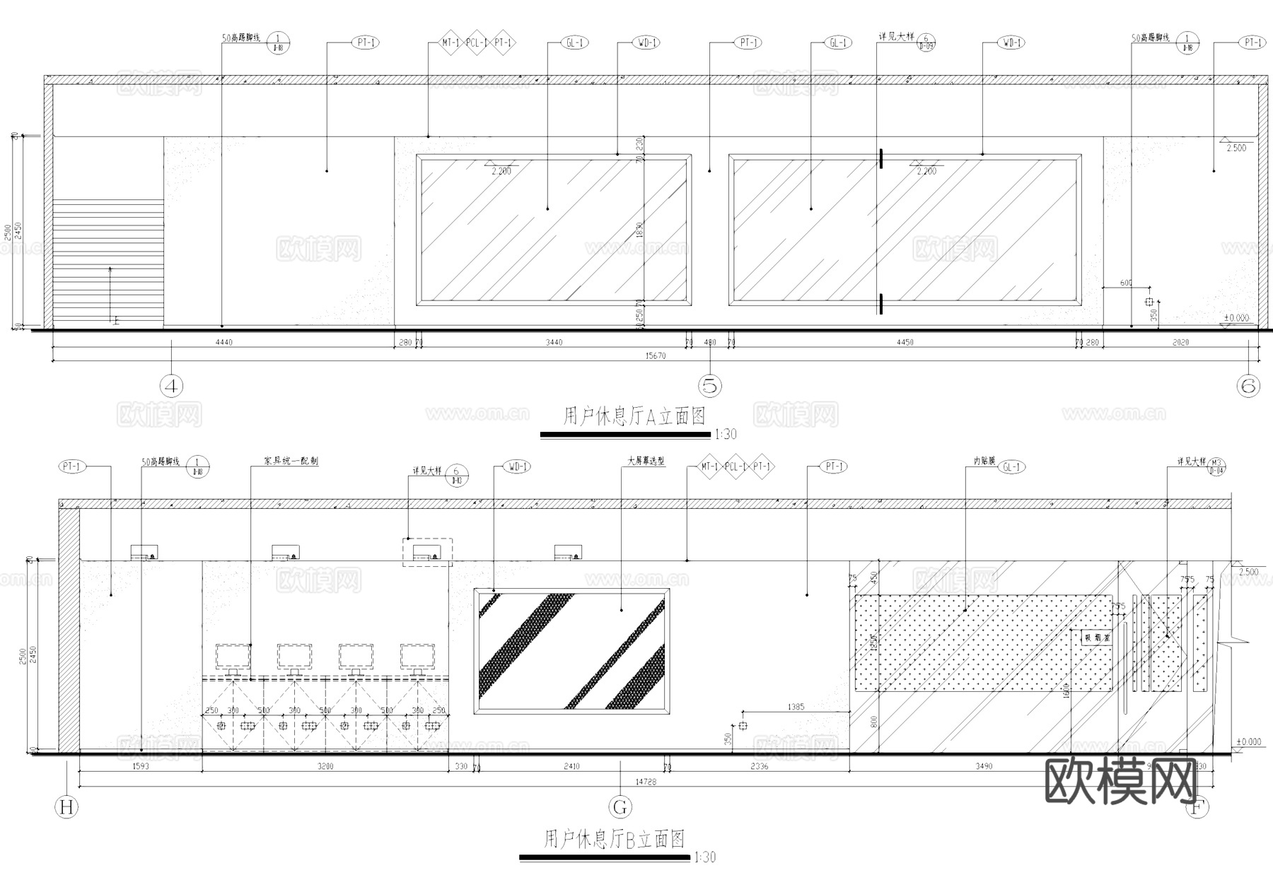 汽车4S店室内工装CAD施工图cad施工图