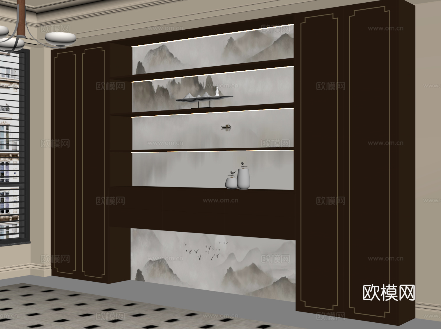 新中式书柜su模型