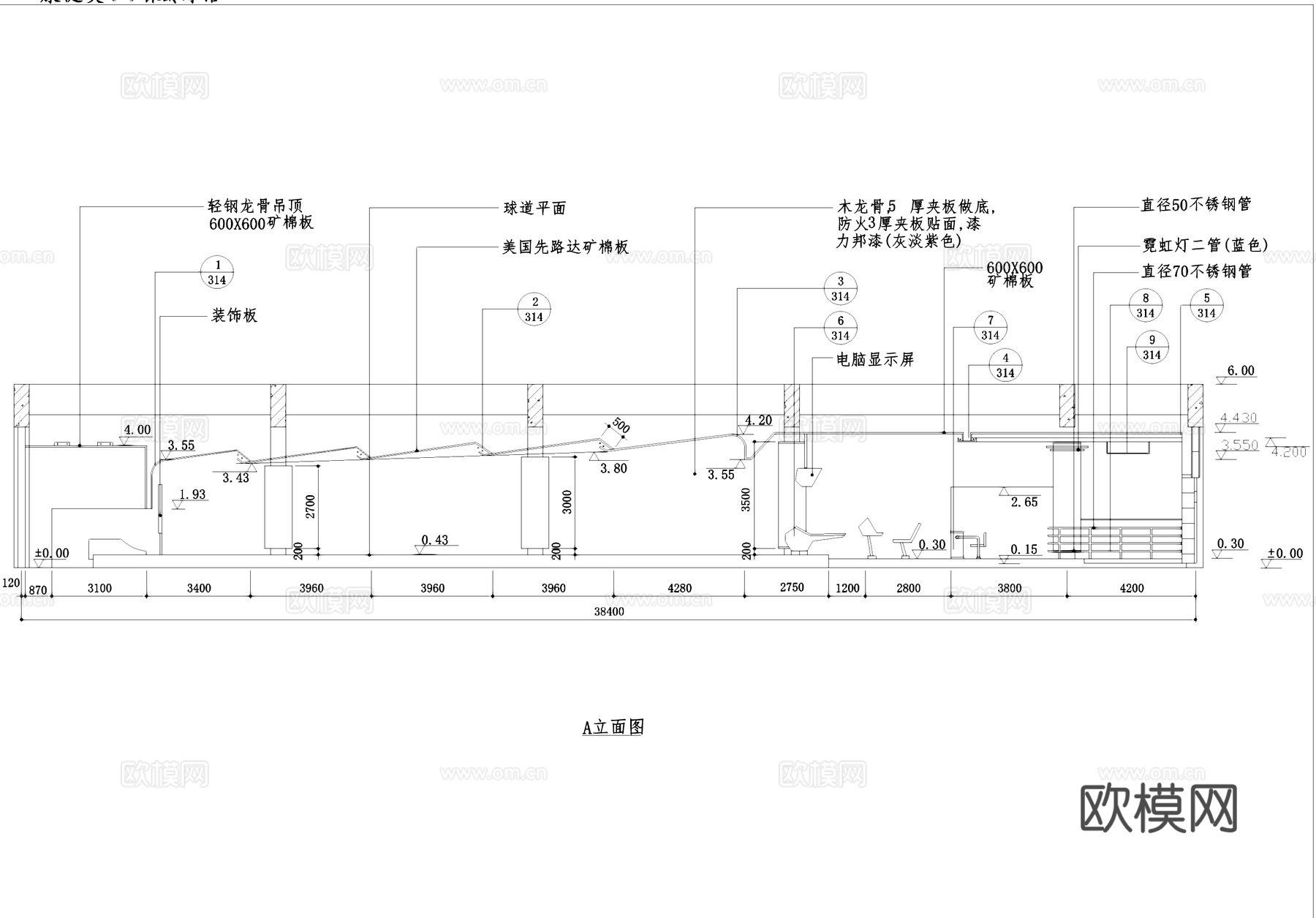 保龄球馆运动中心室内装饰CAD施工图集cad施工图