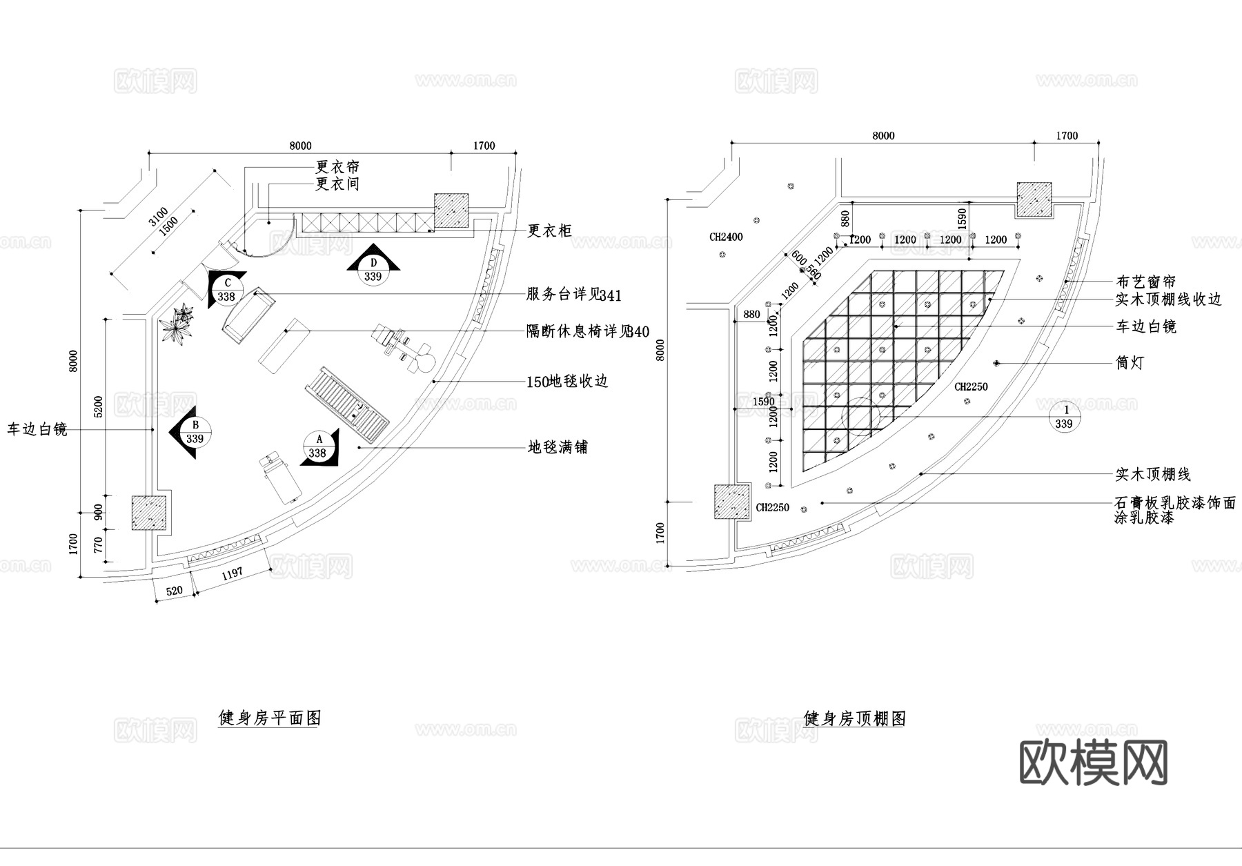 健身房室内装饰CAD施工图集cad施工图cad施工图