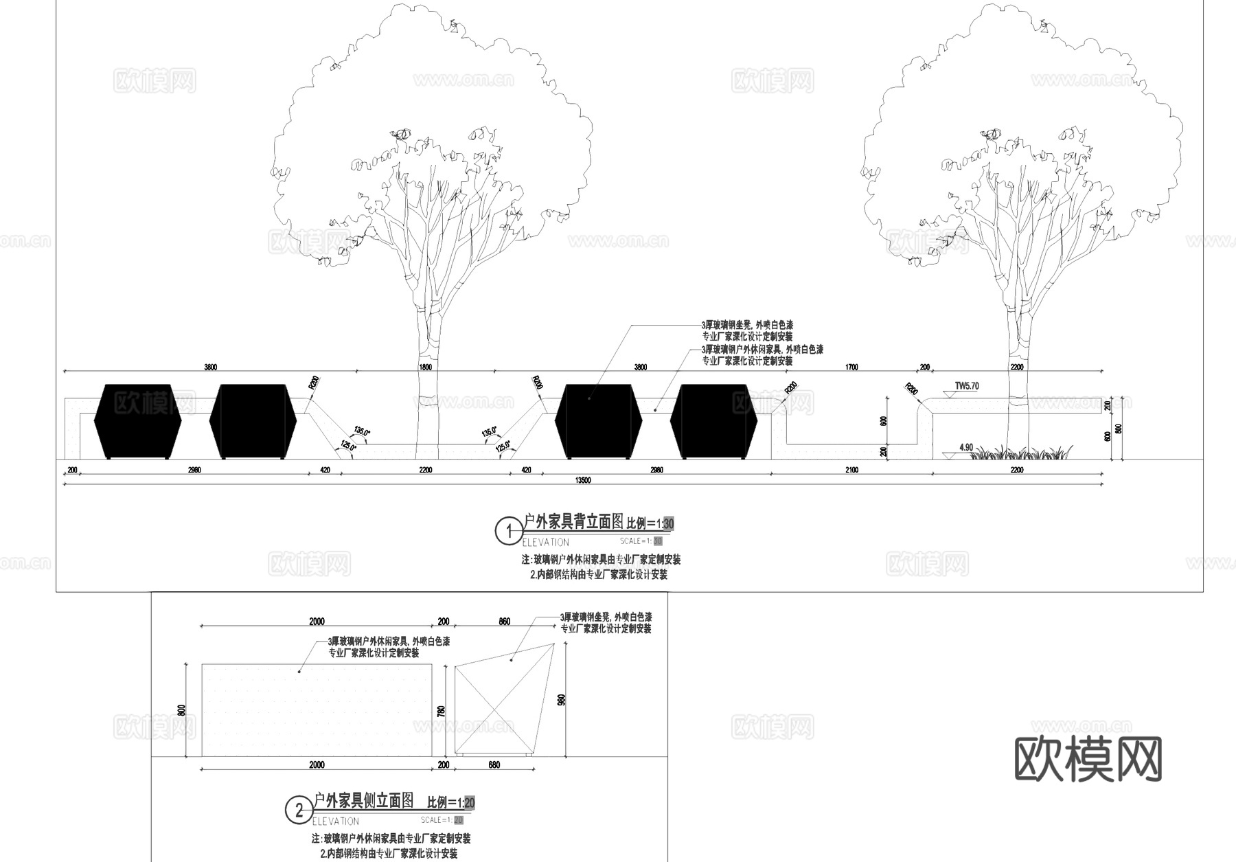 户外休闲平台景观节点CAD施工图cad施工图