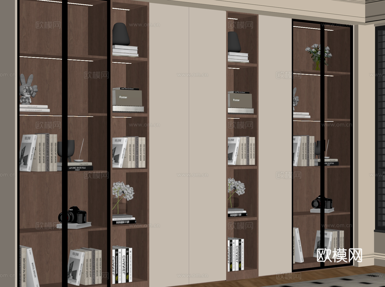 现代中古风书柜 置物柜su模型